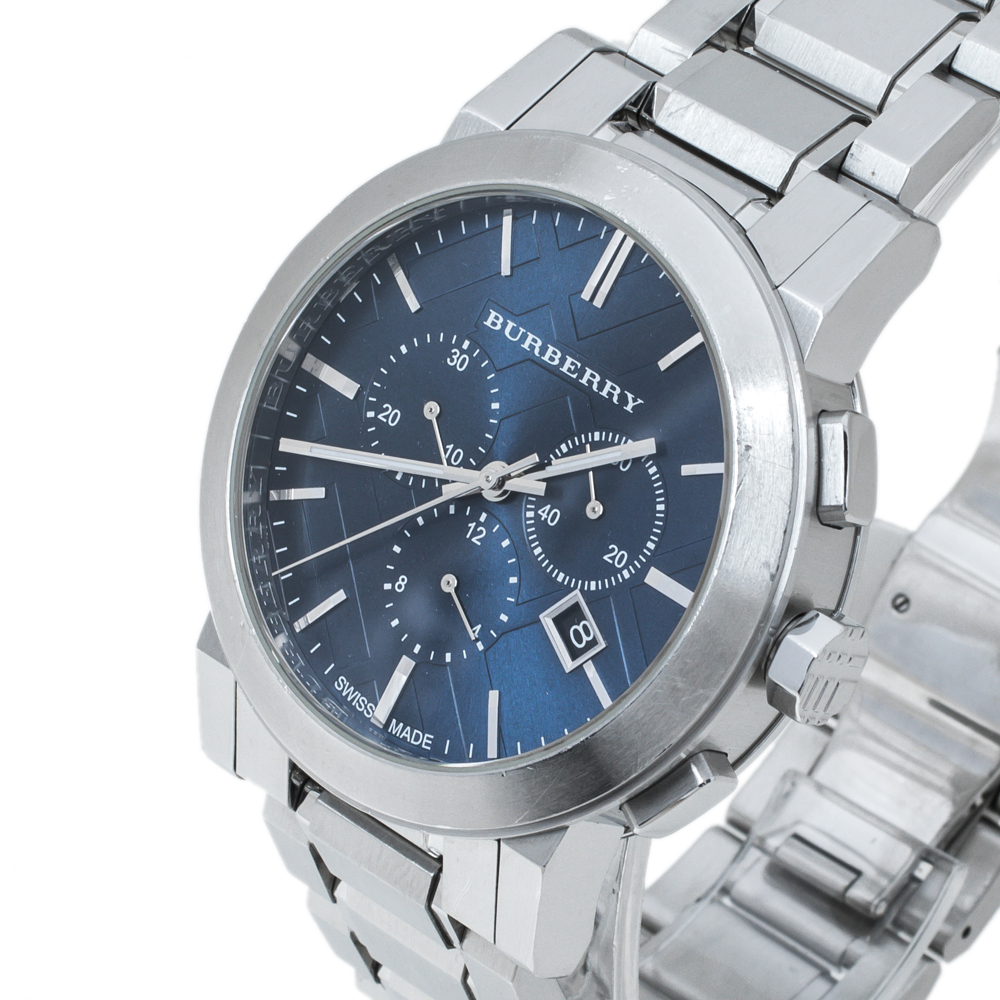 

Burberry Blue Stainless Steel The City BU9363 Chronograph Men's Wristwatch, Silver