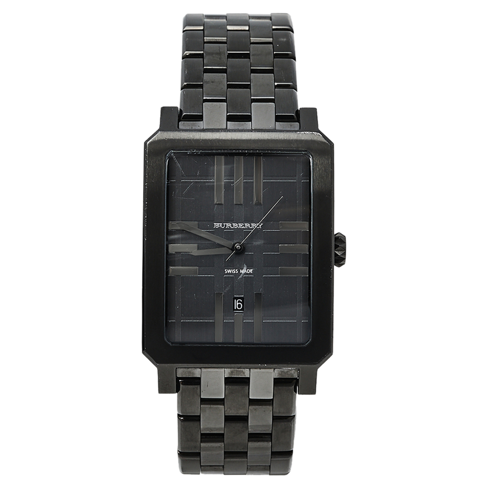 Pre-owned Burberry Gunmetal Pvd Coated Stainless Steel Bu1902 Men's Wristwatch 31 Mm In Grey