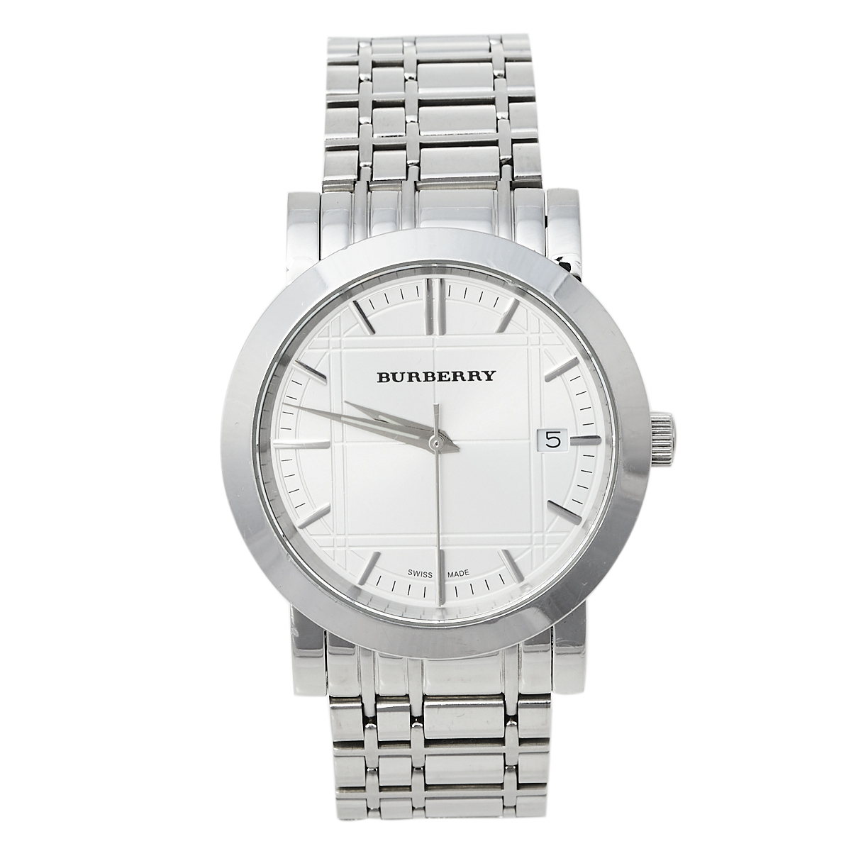 Pre-owned Burberry Silver Stainless Steel Heritage Bu1350 Men's Wristwatch 38 Mm ModeSens