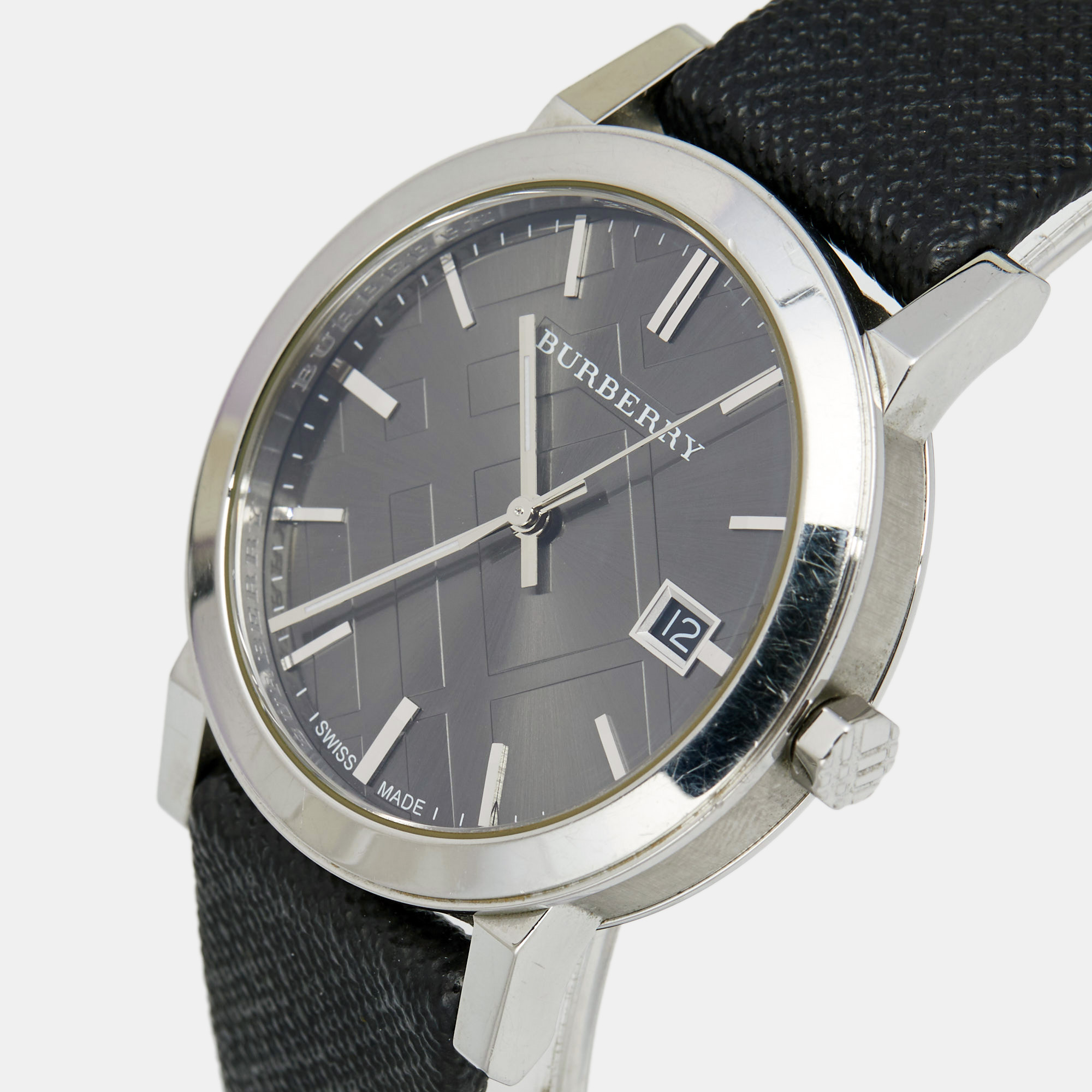 

Burberry Grey Stainless Steel Leather Heritage BU9024 Men's Wristwatch