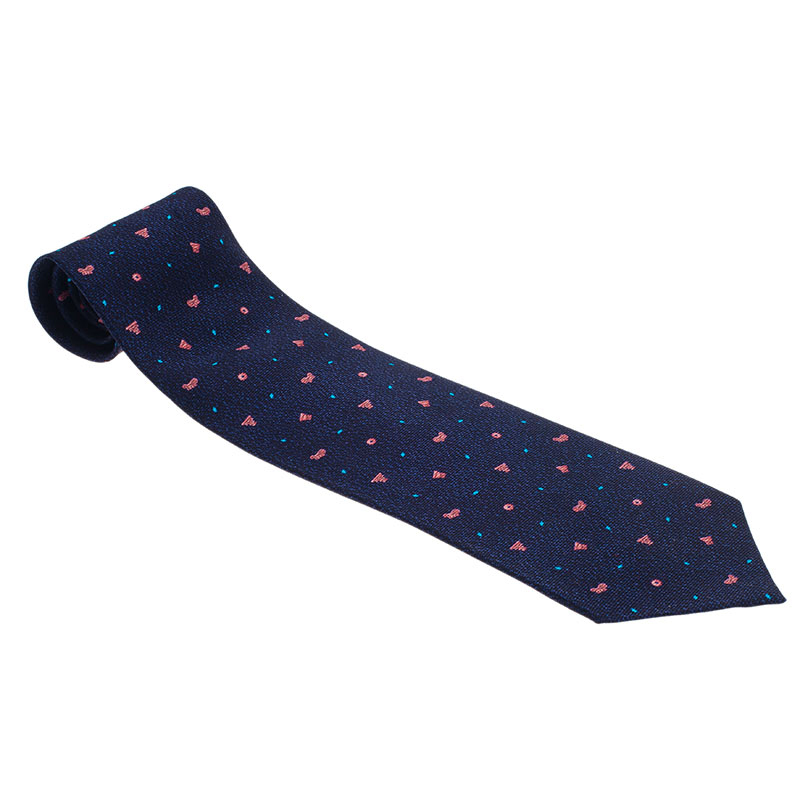 Bvlgari Blue Pattern Silk Tie
