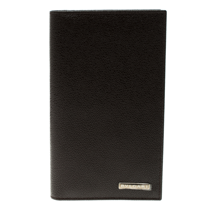 Bvlgari Dark Brown Textured Leather Passport Holder