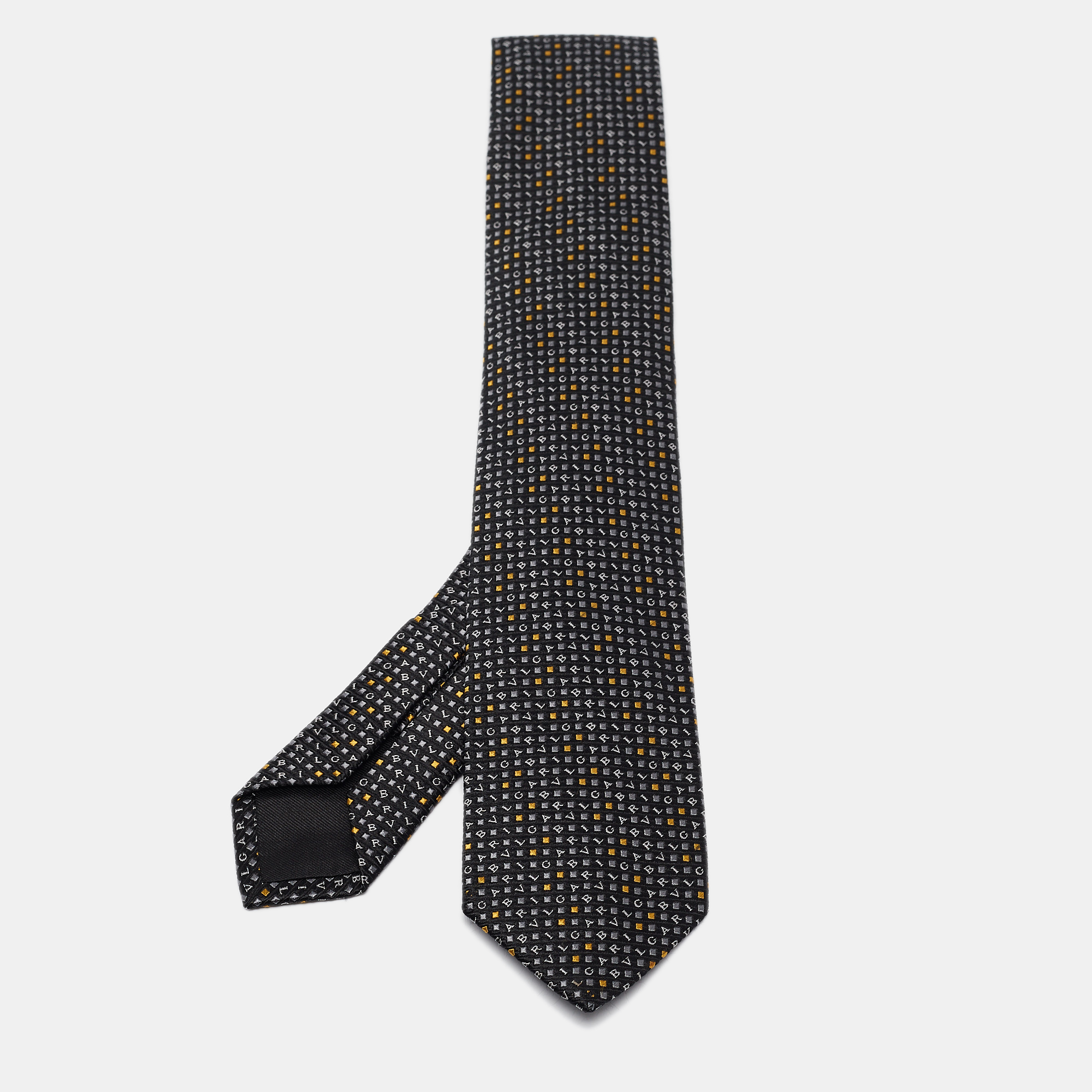 

Bvlgari Black Alphabet Seven-Fold Anthracite Jacquard Silk Tie