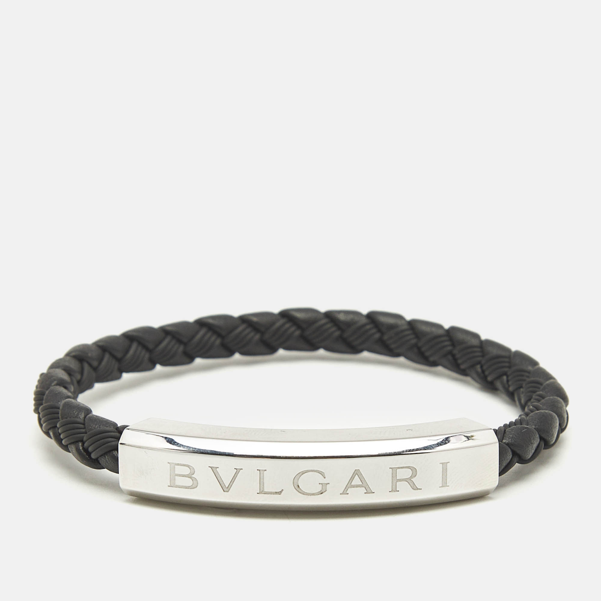 

Bvlgari Bvlgari Black Braided Leather Sterling Silver 925 Bracelet