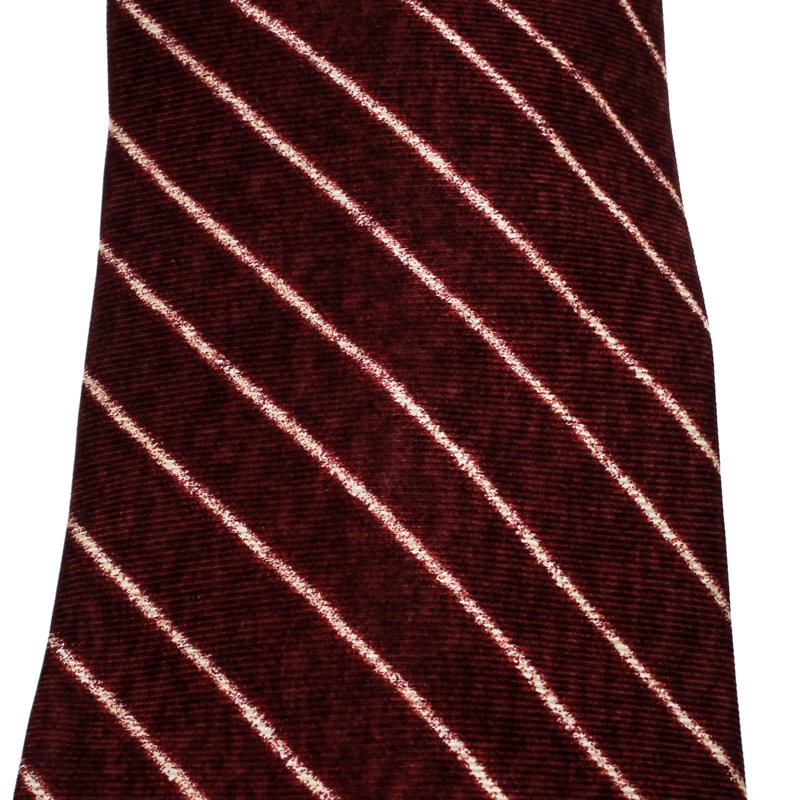 Pre-owned Bvlgari X Davide Pizzigoni Burgundy Diagonal Striped Silk Seven Fold Tie