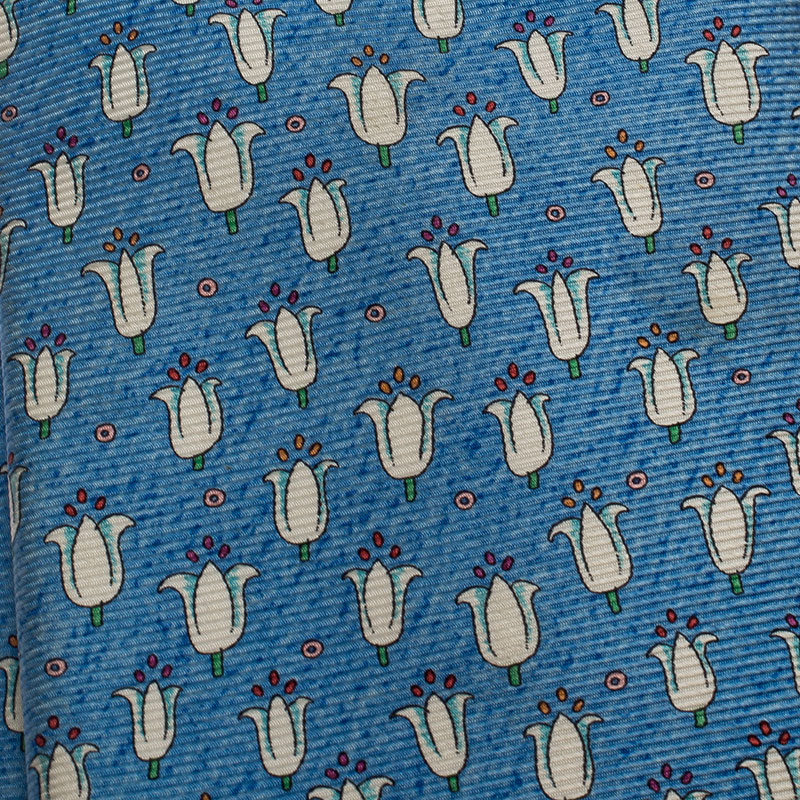 

Bvlgari x Davide Pizzigoni Blue Floral Print Silk Seven Fold Tie