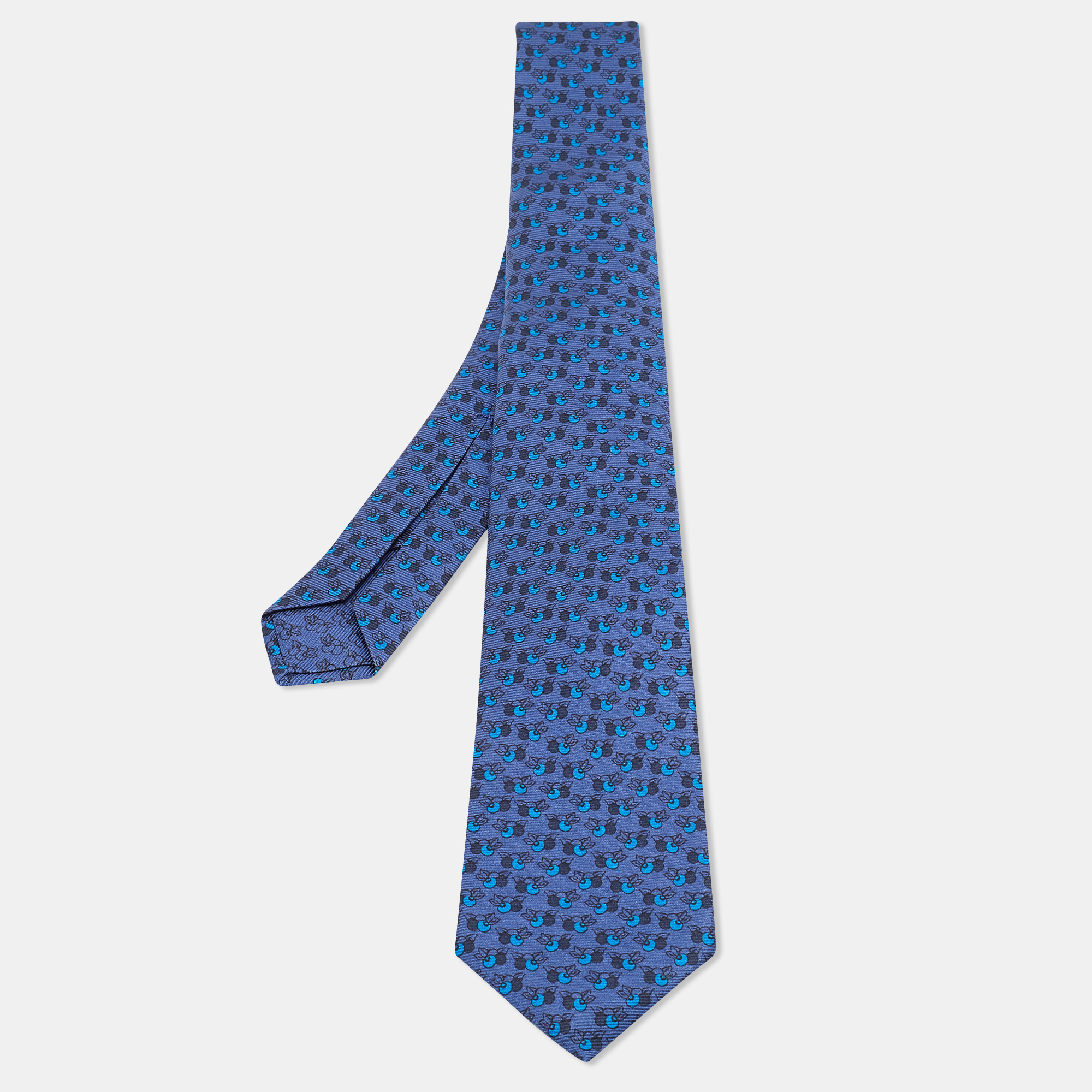 Bvlgari Navy Blue Printed Silk Tie