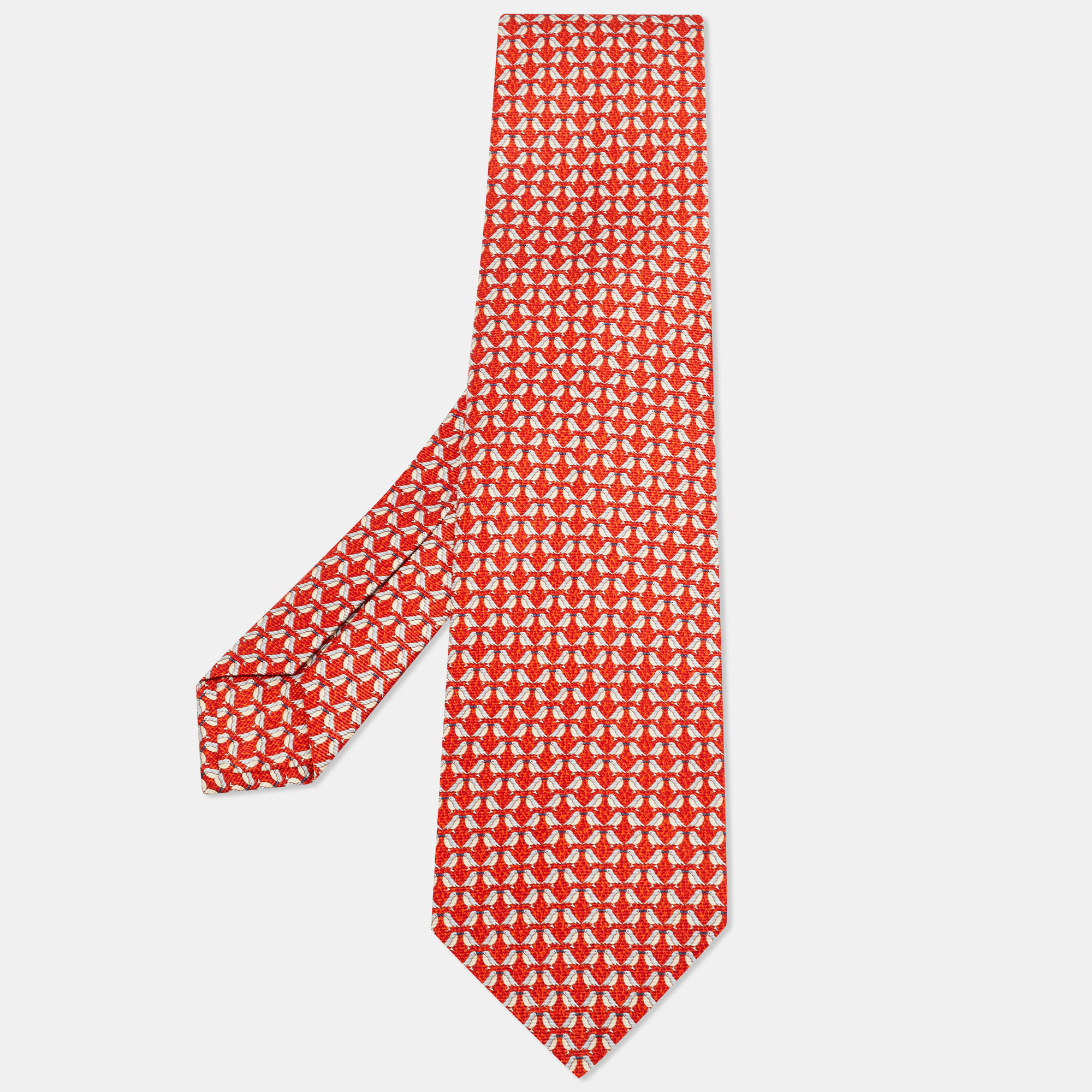 Pre-owned Bvlgari Red Bird Print Silk Traditional Tie