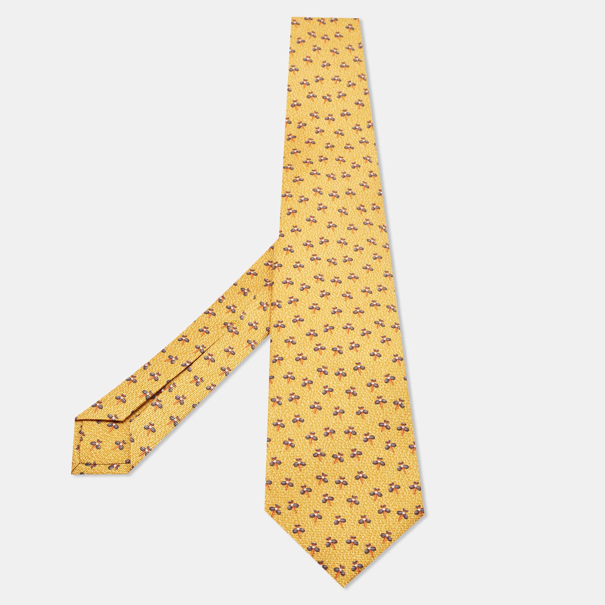 Pre-owned Bvlgari Yellow Printed Silk Traditional Tie