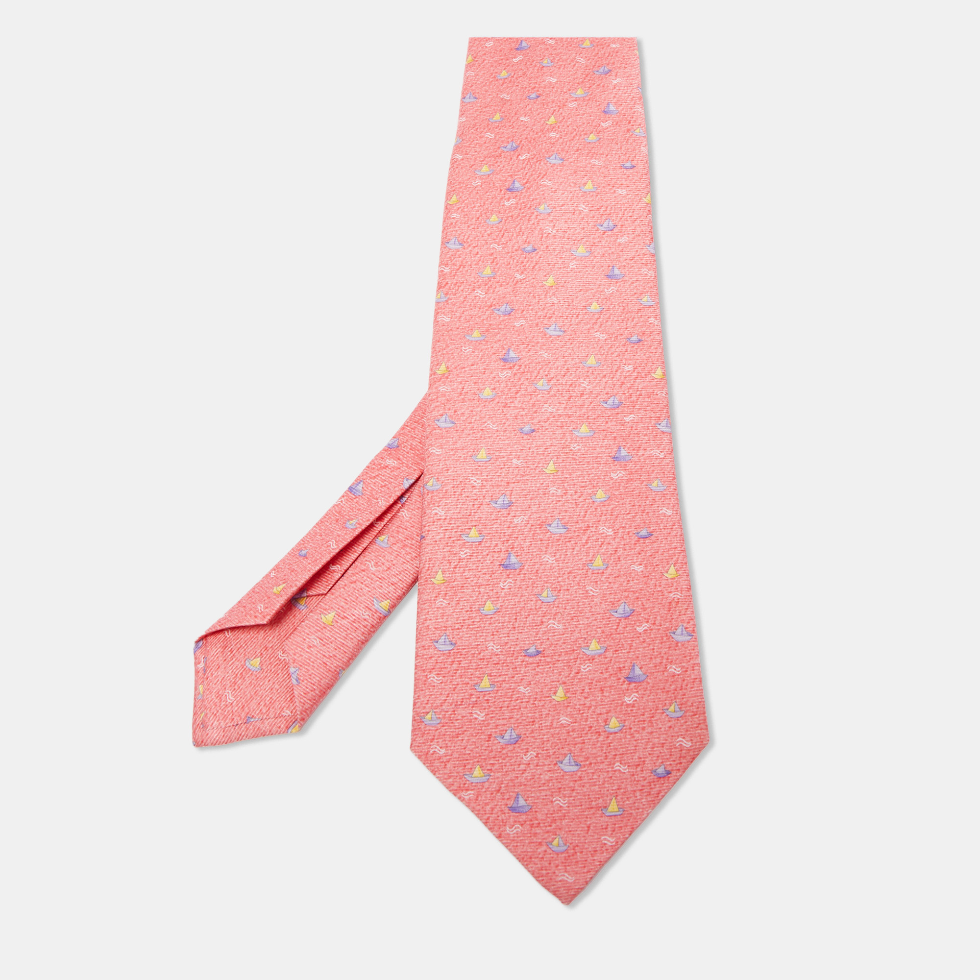 Pre-owned Bvlgari Pink Boat Print Silk Traditional Tie