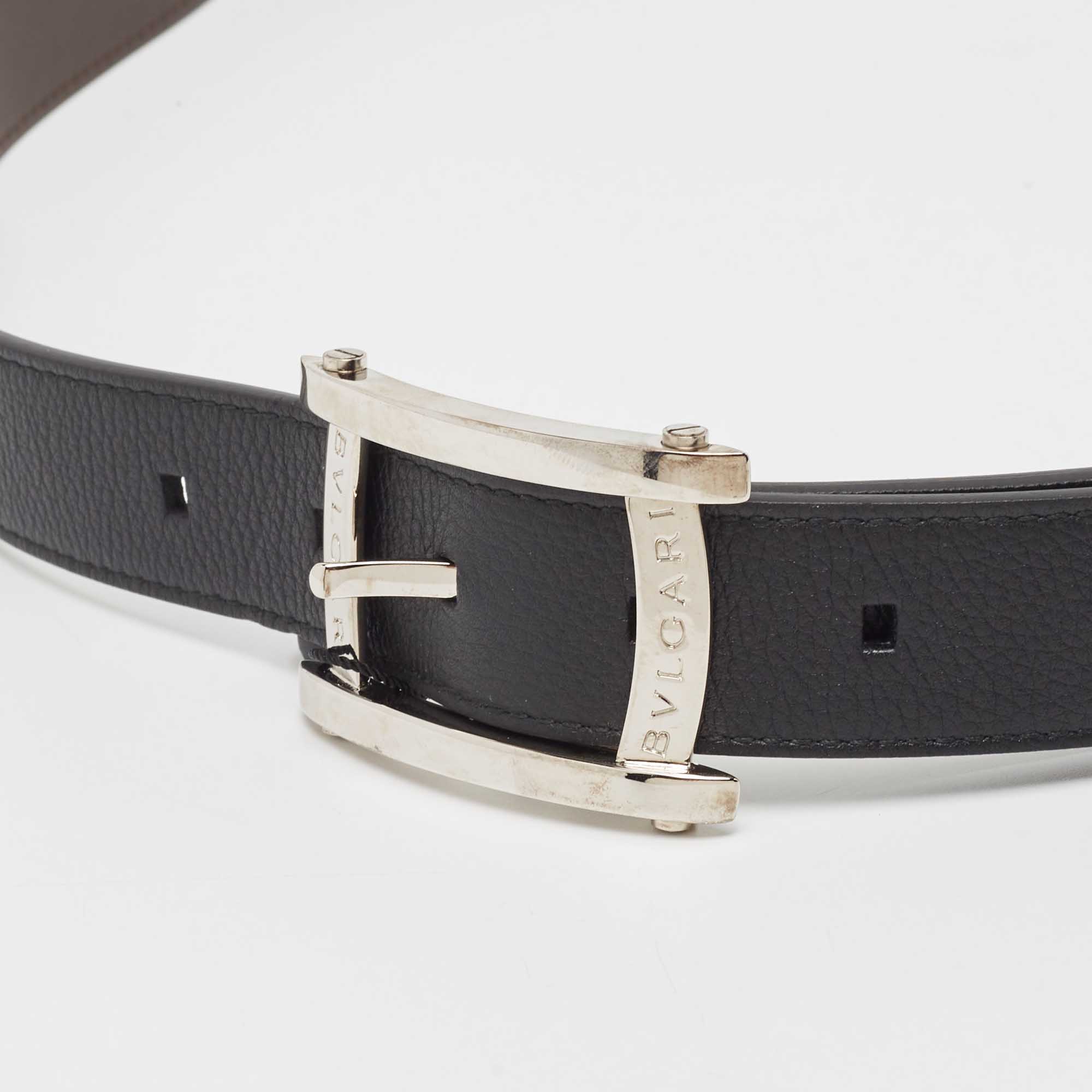 

Bvlgari Black Leather Assioma Buckle Belt