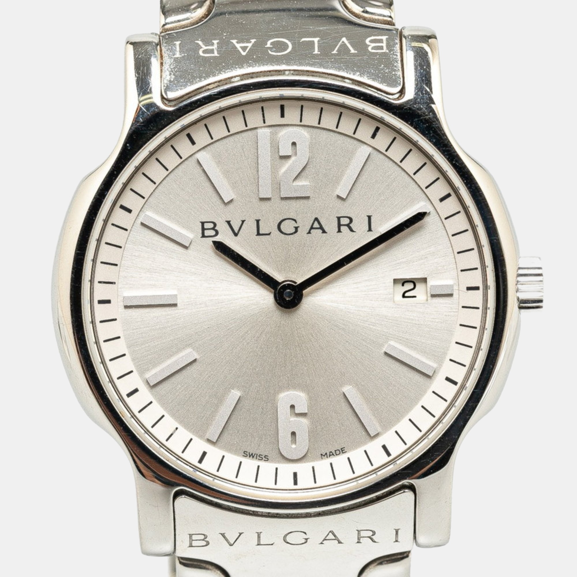 

Bvlgari Silver Stainless Steel Solotempo ST35S Quartz Men's Wristwatch 35 mm