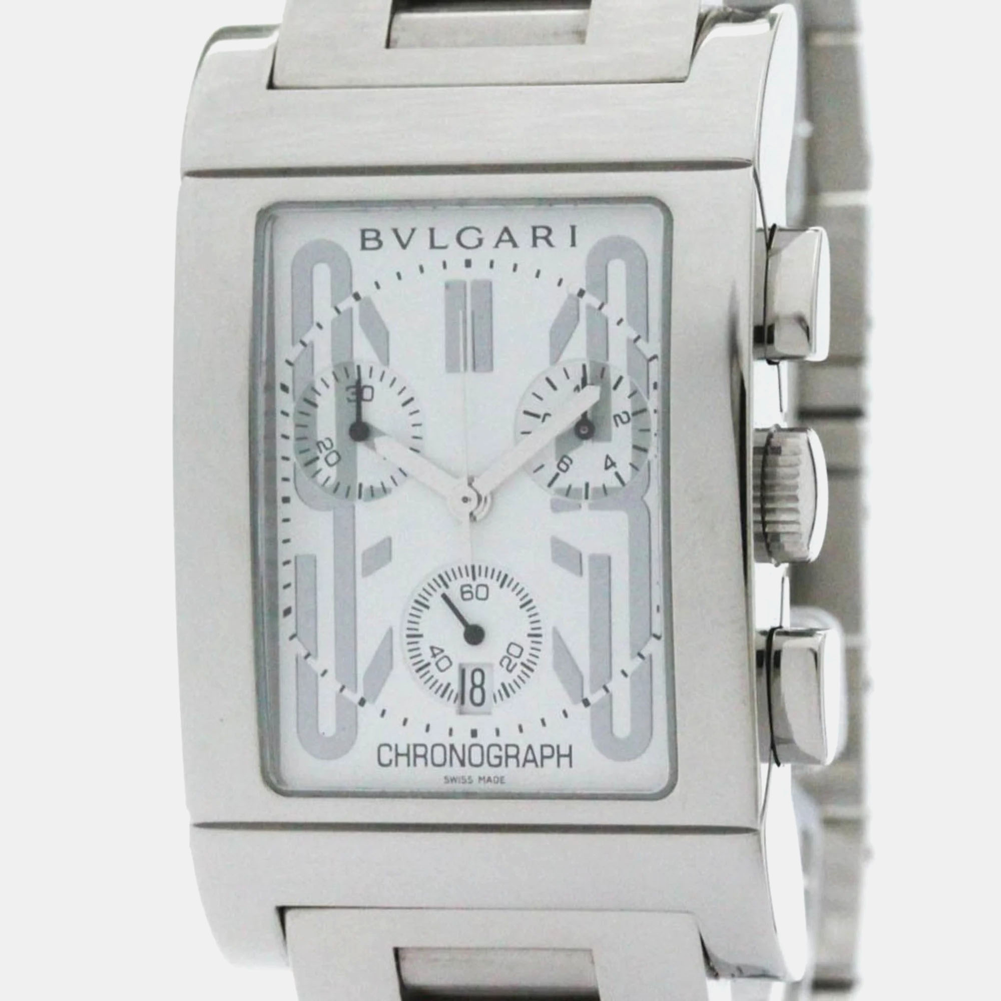 

Bvlgari White Stainless Steel Rettangolo Quartz Men's Wristwatch 49 mm