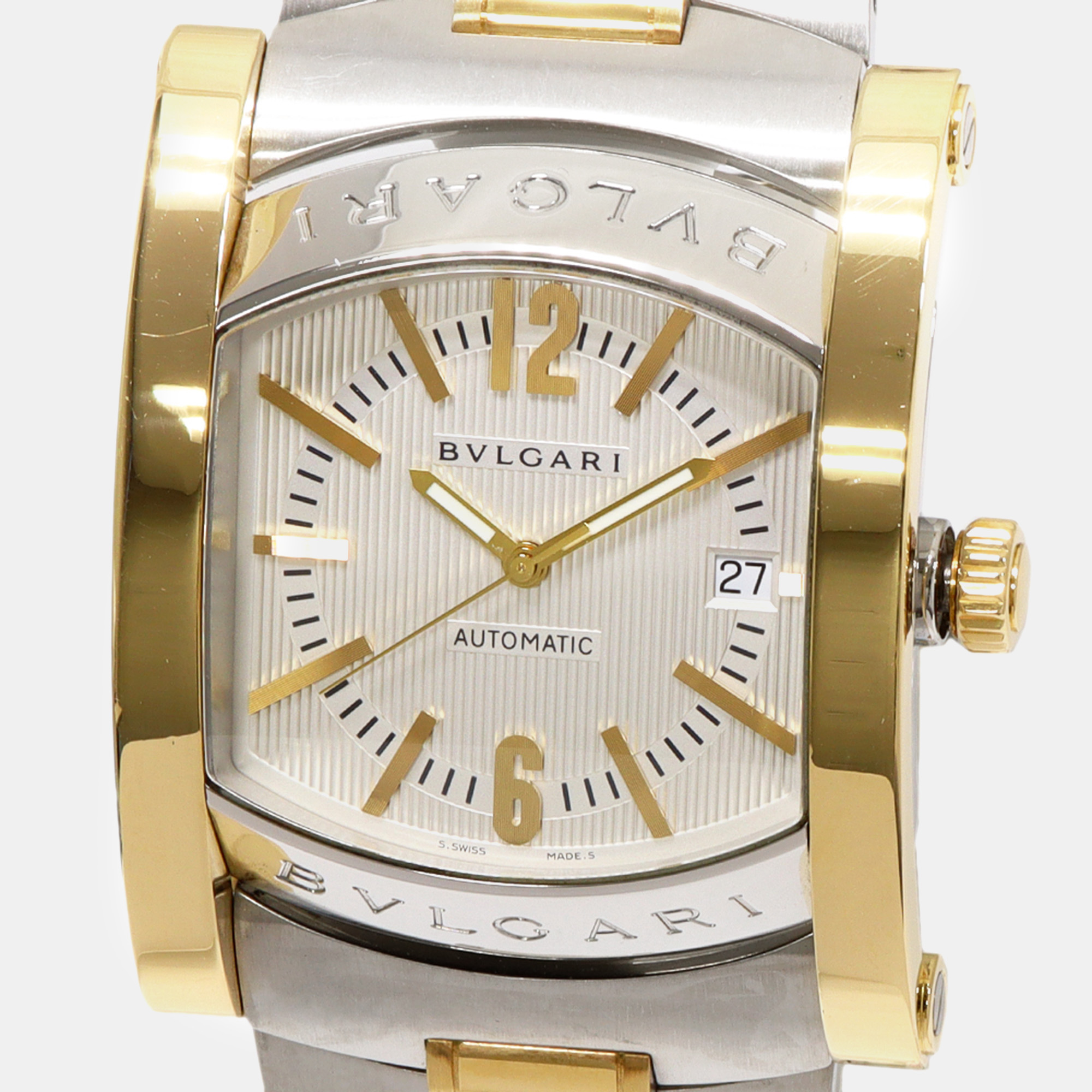 Pre-owned Bvlgari White 18k Yellow Goldstainless Steel Assioma Aa48sg Automatic Men's Wristwatch 39 Mm