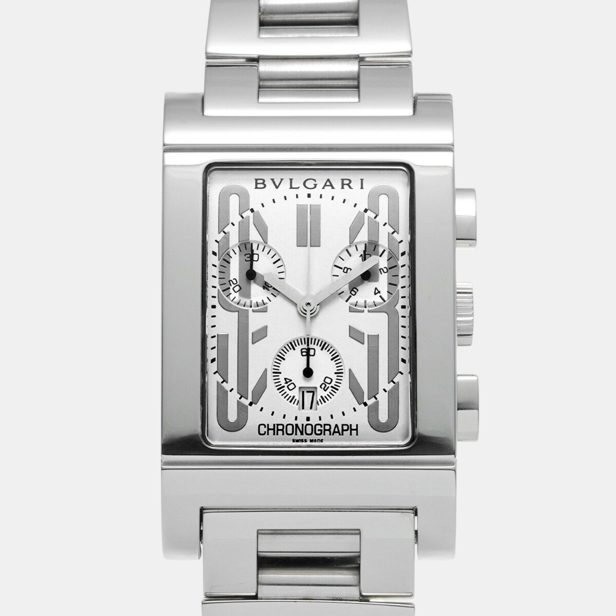 

Bvlgari White Stainless Steel Rettangolo RTC49S Quartz Men's Wristwatch 48 mm