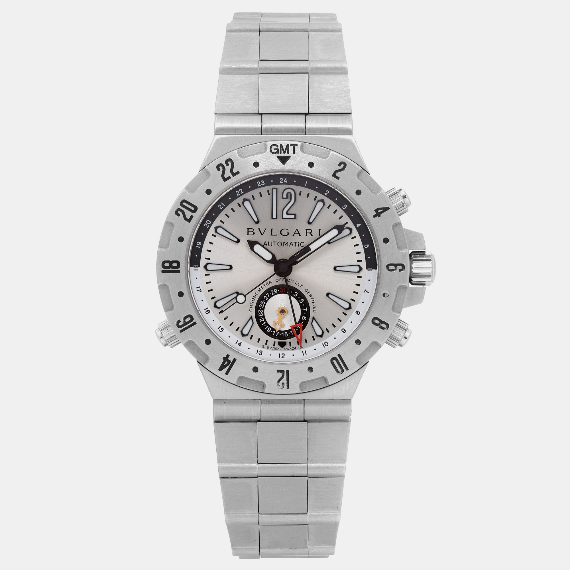 

Bvlgari Silver Stainless Steel Diagono GMT40S Automatic Men's Wristwatch 40 mm, White