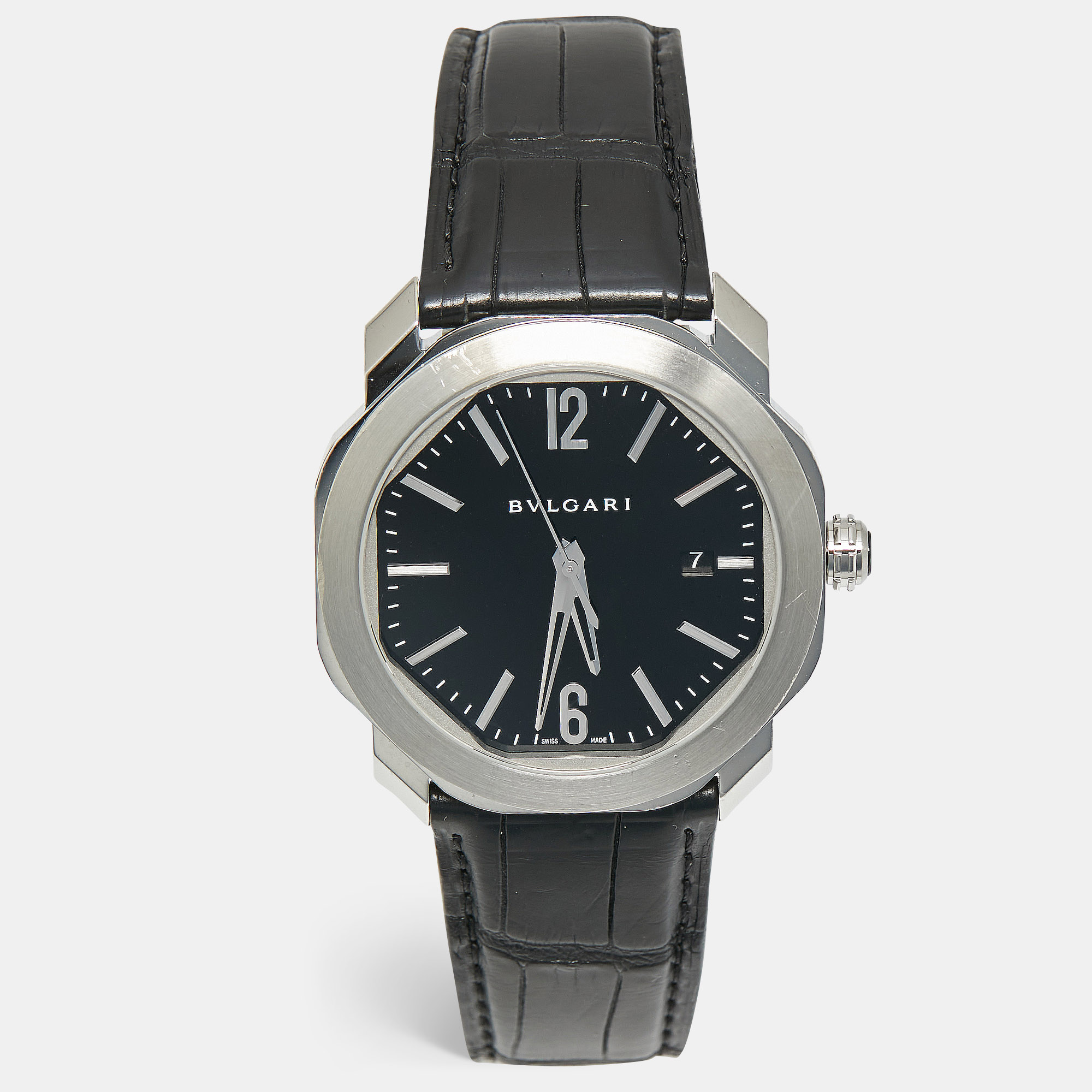 

Bvlgari Black Stainless Steel Alligator Octo Roma