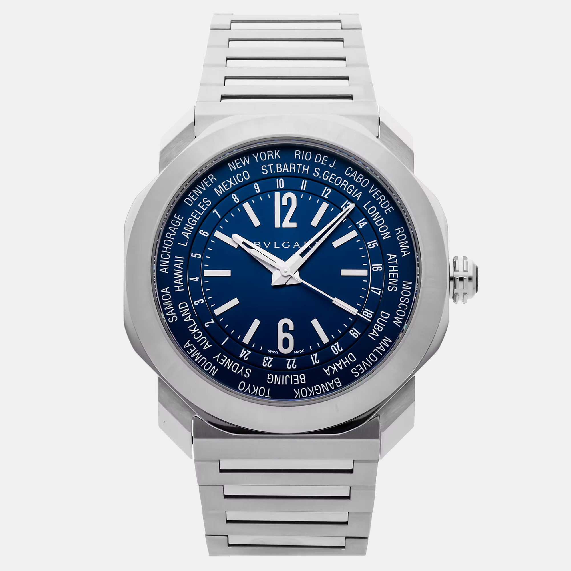 

Pre-Owned Bvlgari Octo Roma World Timer 103481 Blue Automatic Stainless Steel Men's Wristwatch 41 mm