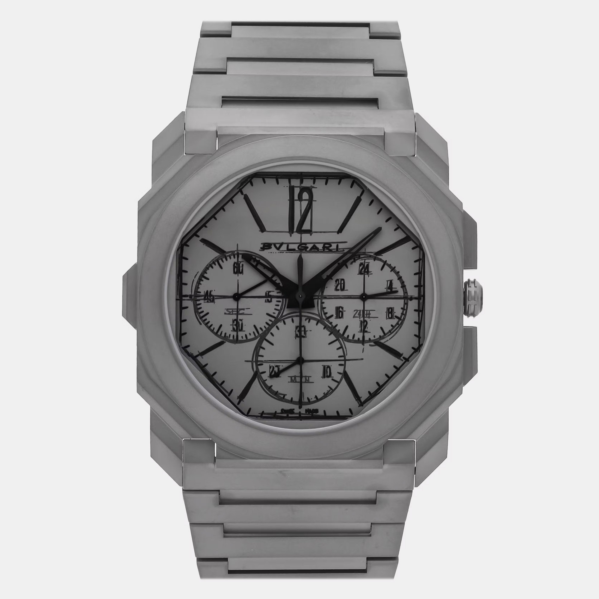 

Pre-Owned Bvlgari Octo Finissimo Chronograph GMT Special Edition 103673 Grey Titanium Men's wristwatch 42 mm