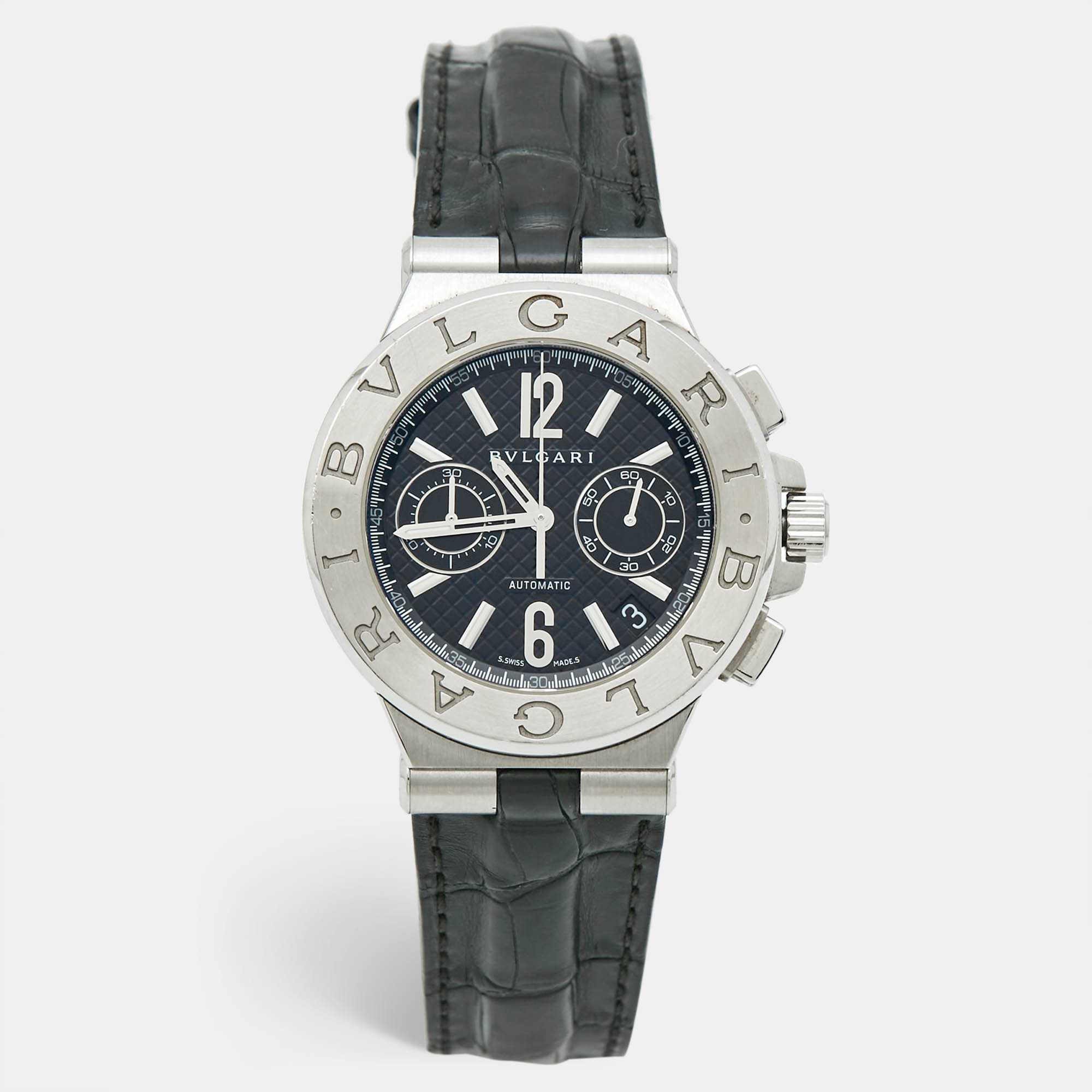 

Bvlgari Diagono DG40SCH Black Dial Stainless Steel Alligator Leather Men's Wristwatch