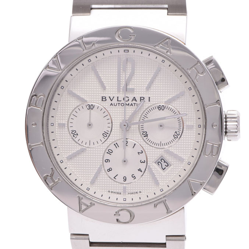 

Bvlgari White Stainless Steel Bvlgari Bvlgari Chrono BB42SSCH Men's Wristwatch