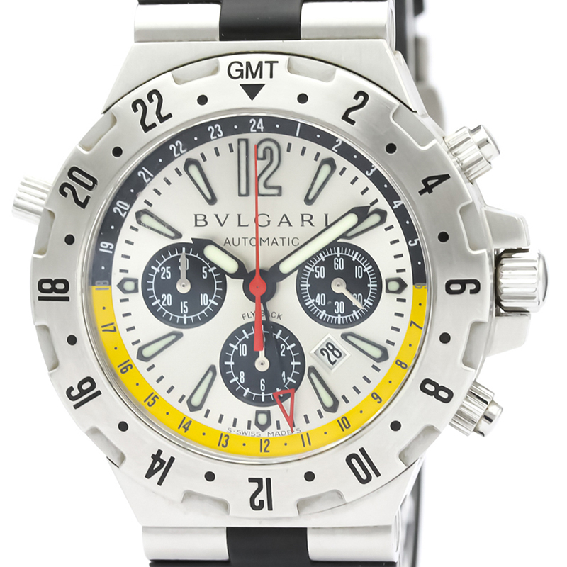 

Bvlgari White Stainless Steel Diagono Flyback GMT40SFB Men's Wristwatch