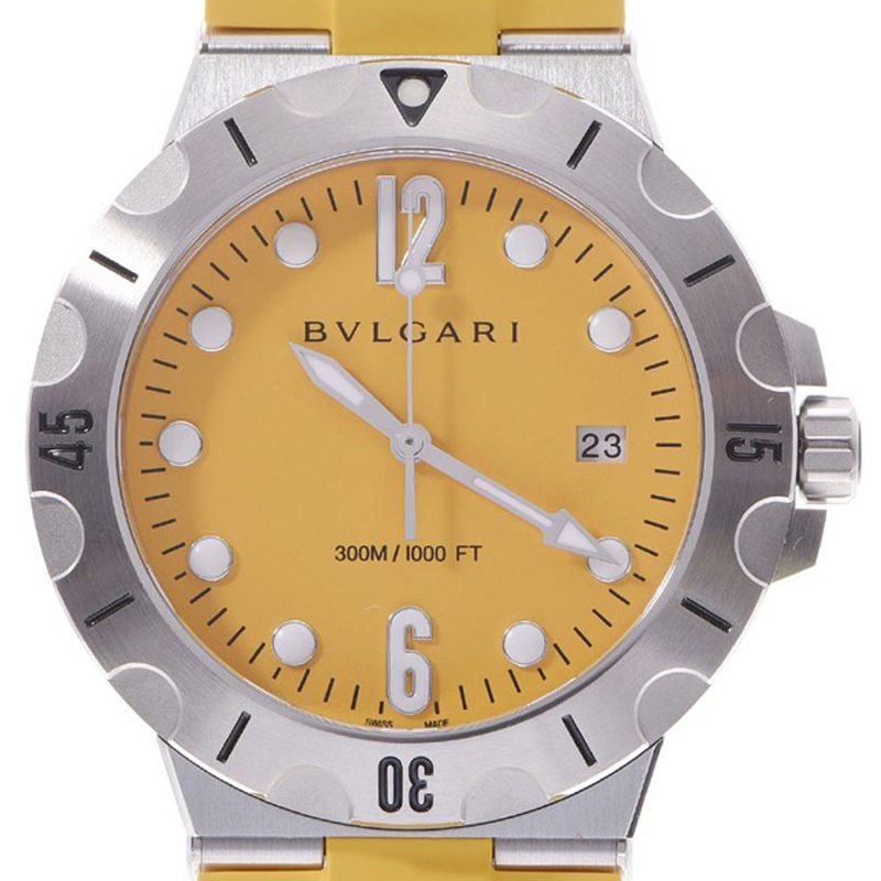 

Bvlgari Yellow Stainless Steel and Rubber Diagono DP41SSD Men's Wristwatch
