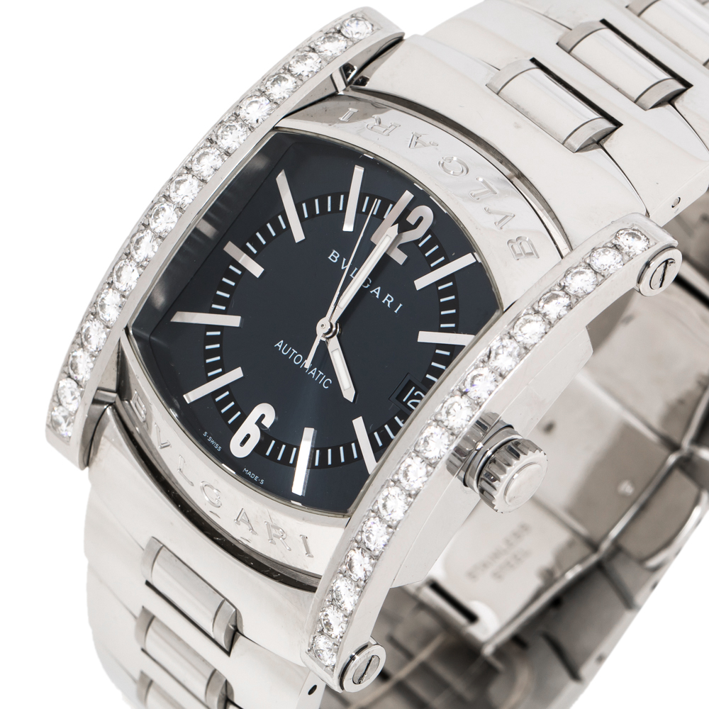 

Bvlgari Blue Ardoise Stainless Steel Diamond Assioma AA48S Men's Wristwatch, Silver