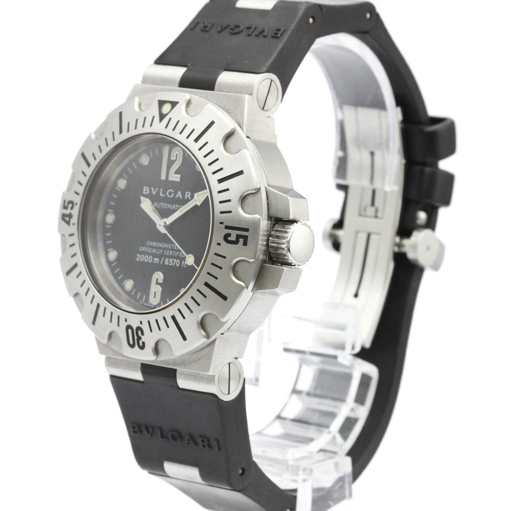 

Bvlgari Black Stainless Steel and Rubber Diagono Scuba SD42S Men's Wristwatch