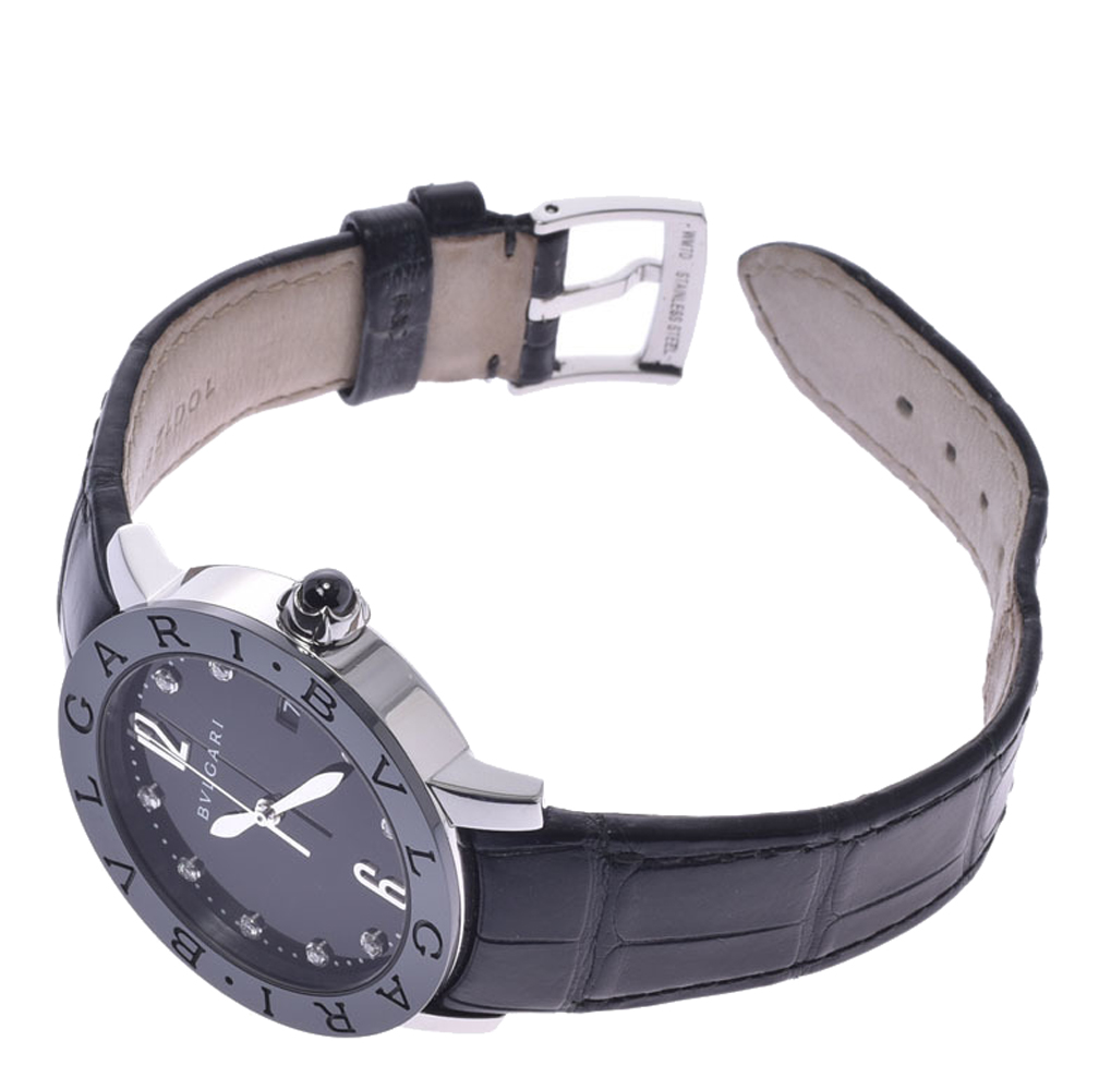 

Bvlgari Black Ceramic Diamond and Leather BBL37SC Bvlgari Bvlgari Men's Wristwatch