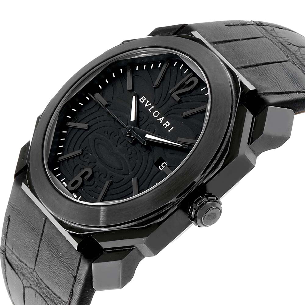 

Bvlgari Black Stainless Steel and Rubber Octo Solotempo Maori Tattoo BGO41S Men's Wristwatch