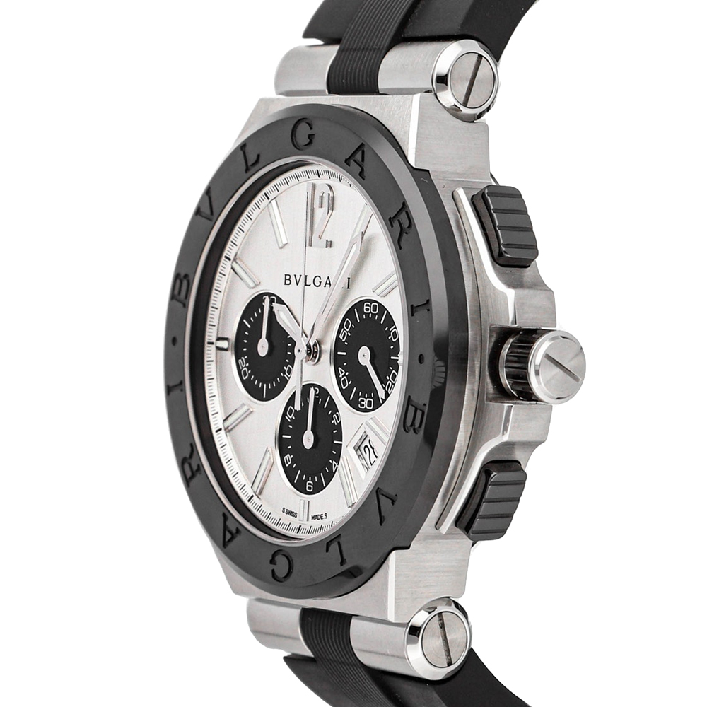 

Bvlgari Silver Ceramic Stainless Steel Rubber Diagono DG42SCCH Men's Wristwatch