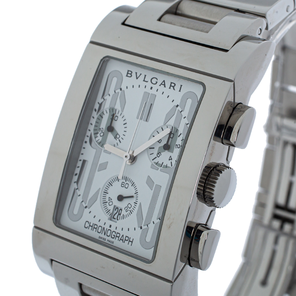 

Bvlgari White Stainless Steel RTC49S Rettangolo Chronograph Quartz Men's Wristwatch
