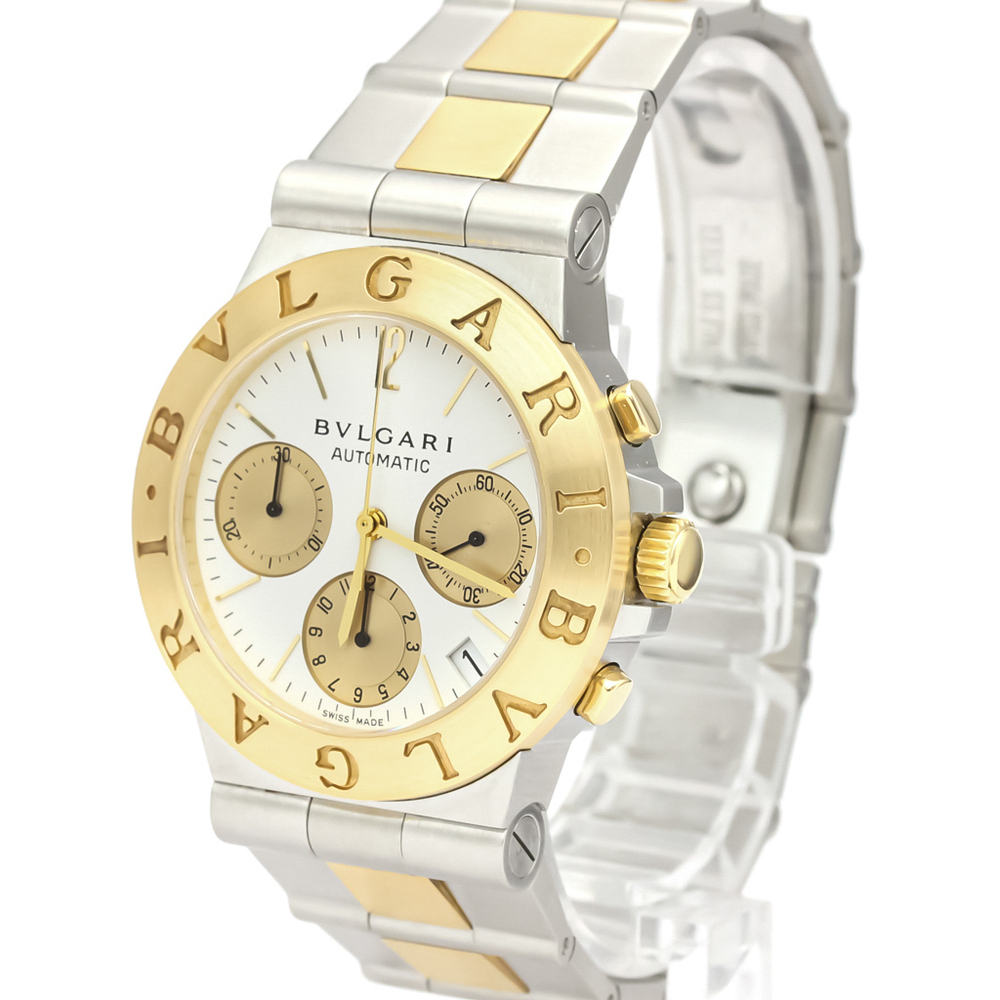 

Bvlgari White 18K Yellow Gold And Stainless Steel Diagono Ch35Sg Automatic Men's Wristwatch 35 MM