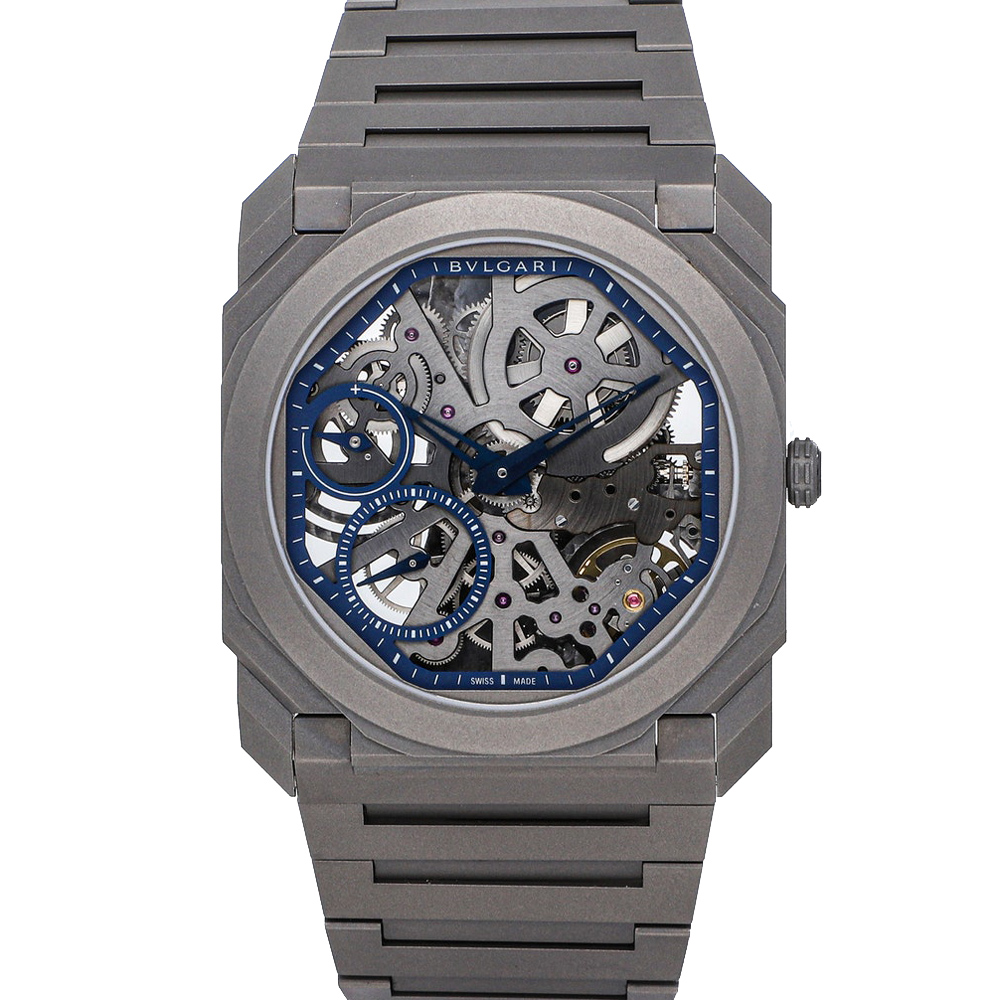 Pre-owned Bvlgari Grey Titanium Octo Finissimo Limited Edition 102941 Men's Wristwatch 40 Mm
