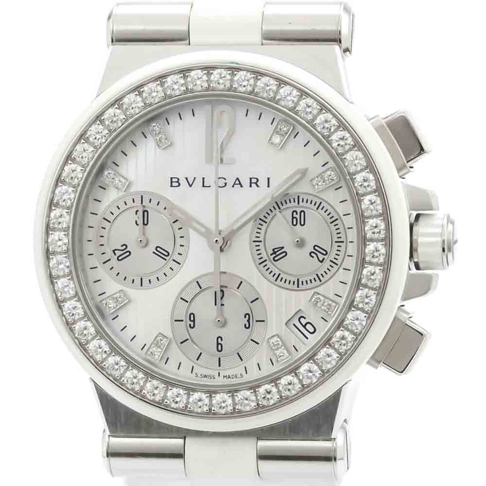 

Bvlgari MOP Diamonds Stainless Steel Diagono Sport Chronograph DG35SVCH Men's Wristwatch 35 MM, White