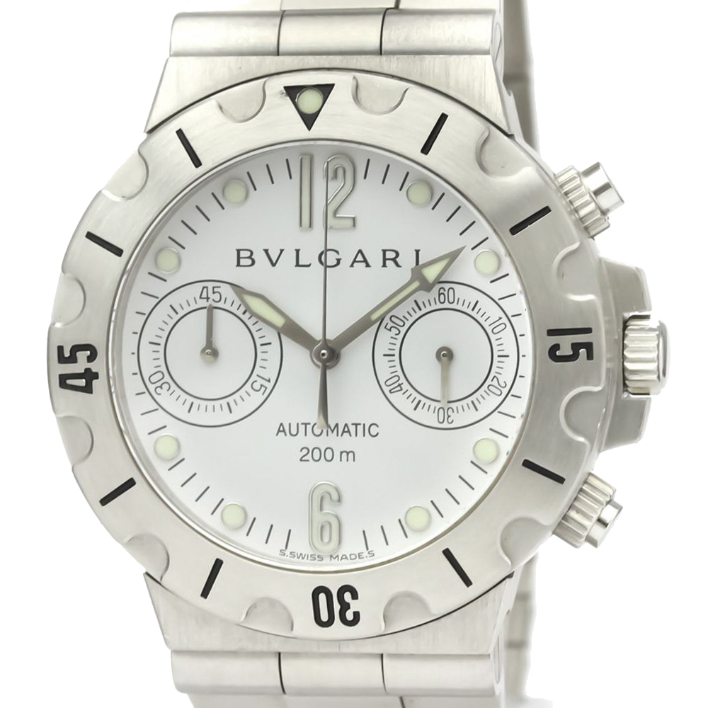 

Bvlgari White Stainless Steel Diagono Scuba SC38S Chronograph Automatic Men's Wristwatch 38 MM