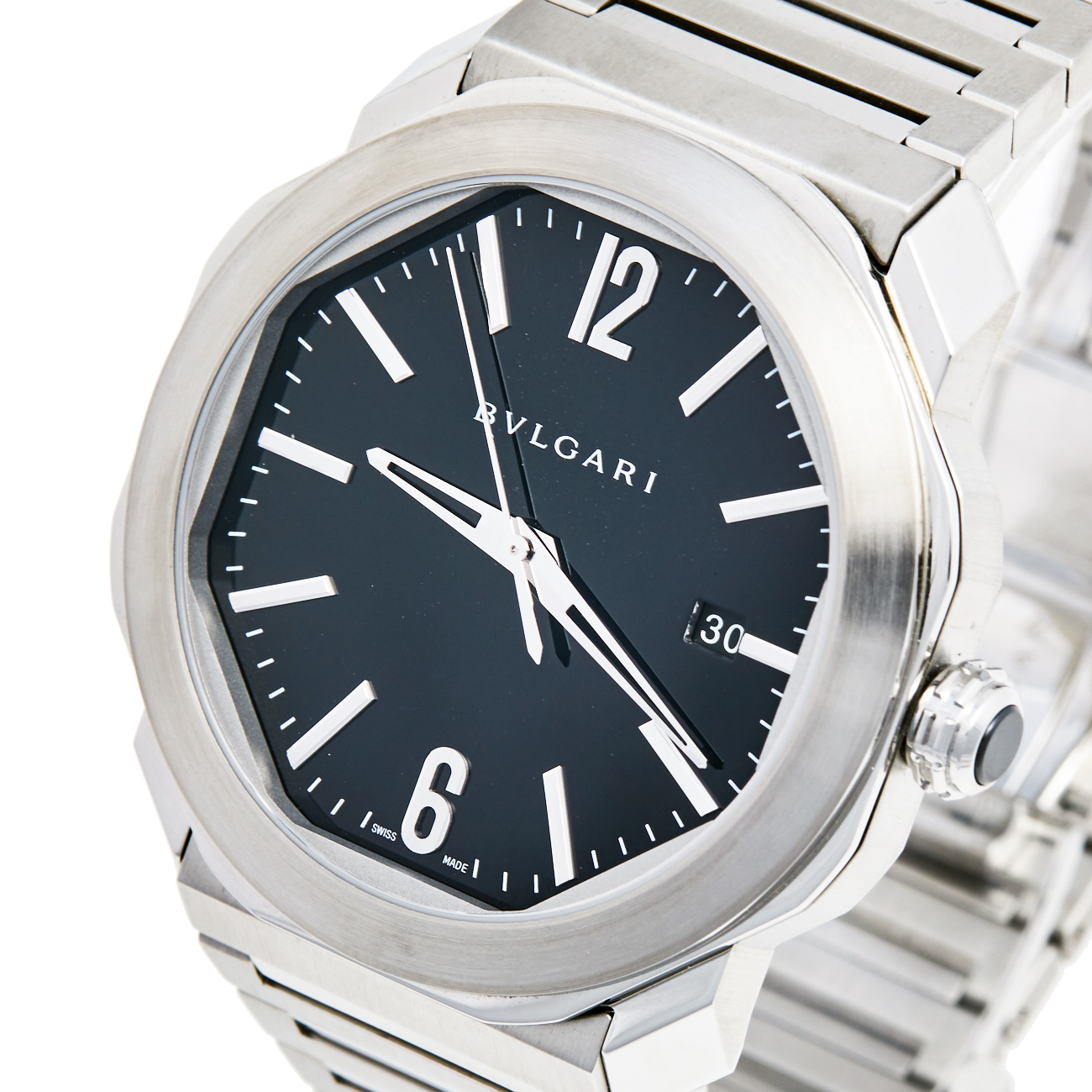 

Bvlgari Black Stainless Steel Octo Roma OC41S Men's Wristwatch