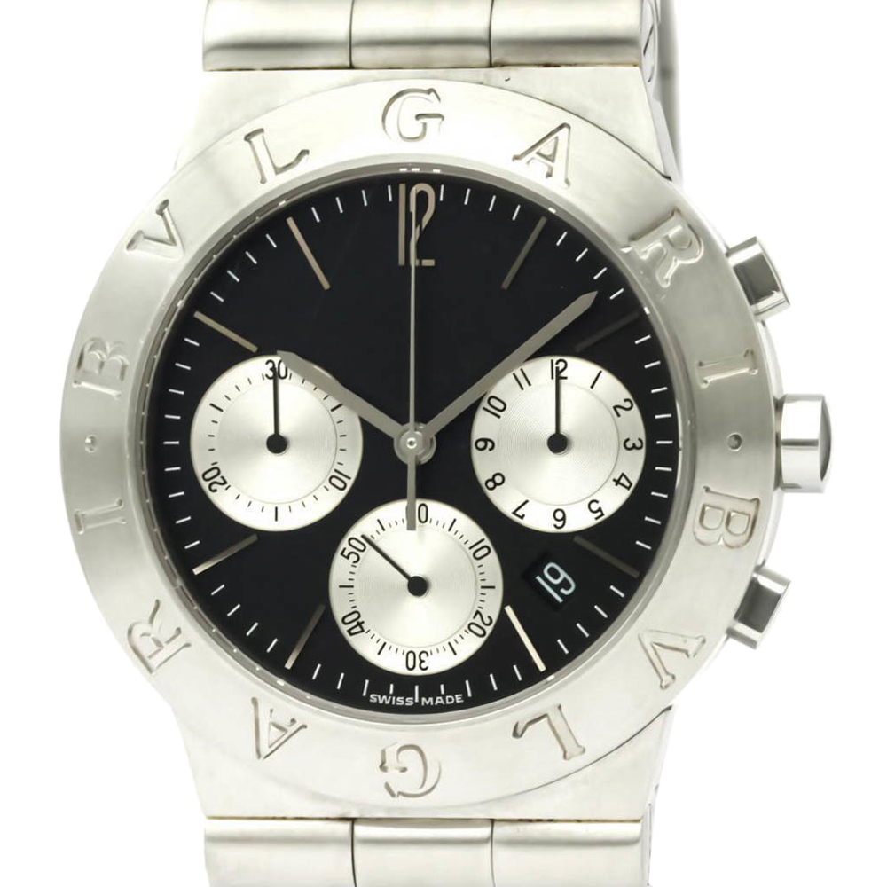 

Bvlgari Black Stainless Steel Diagono Quartz Chronograph CH35S Men's Wristwatch 35 MM