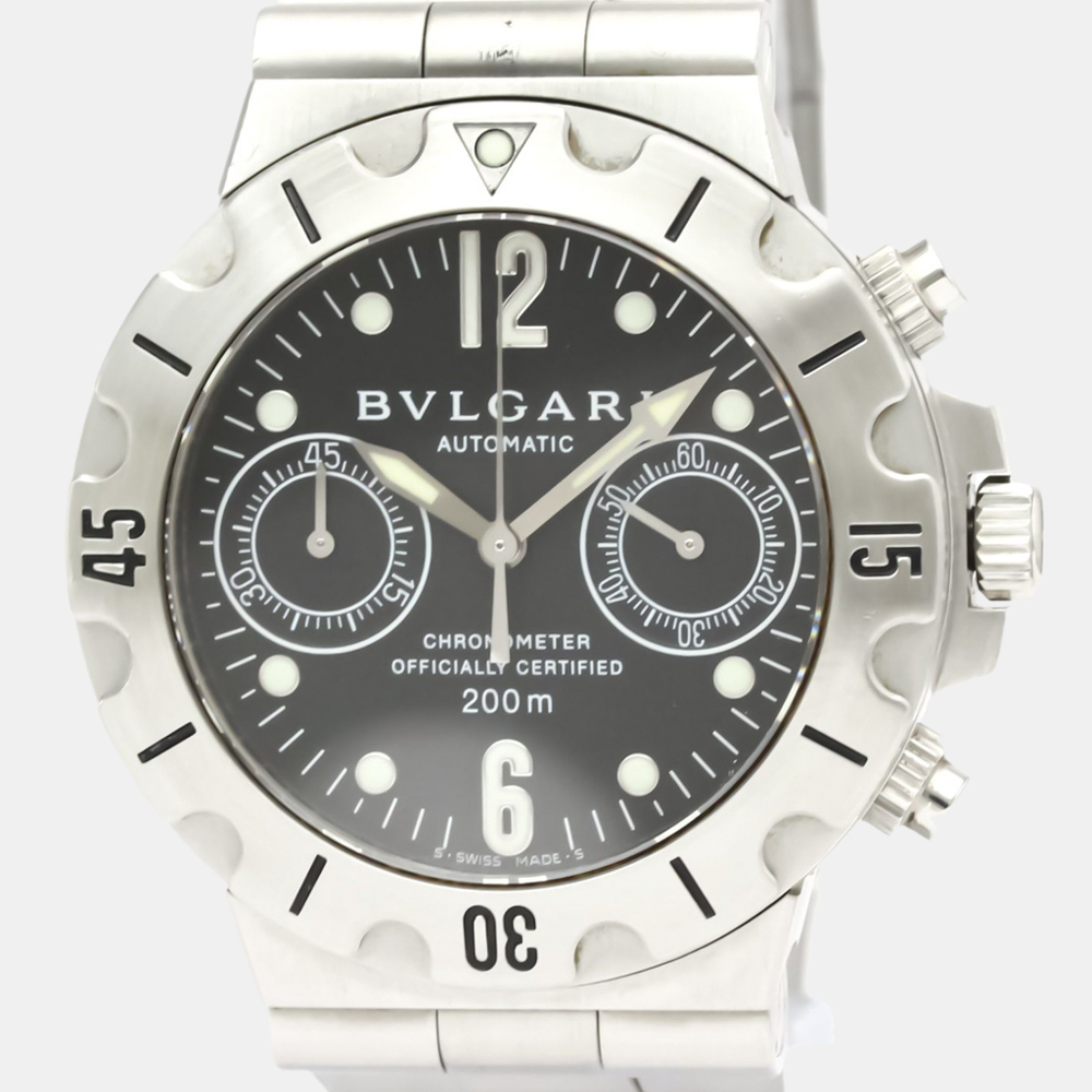 

Bvlgari Black Stainless Steel Diagono Scuba Chronograph Automatic SCB38S Men's Wristwatch 38 MM