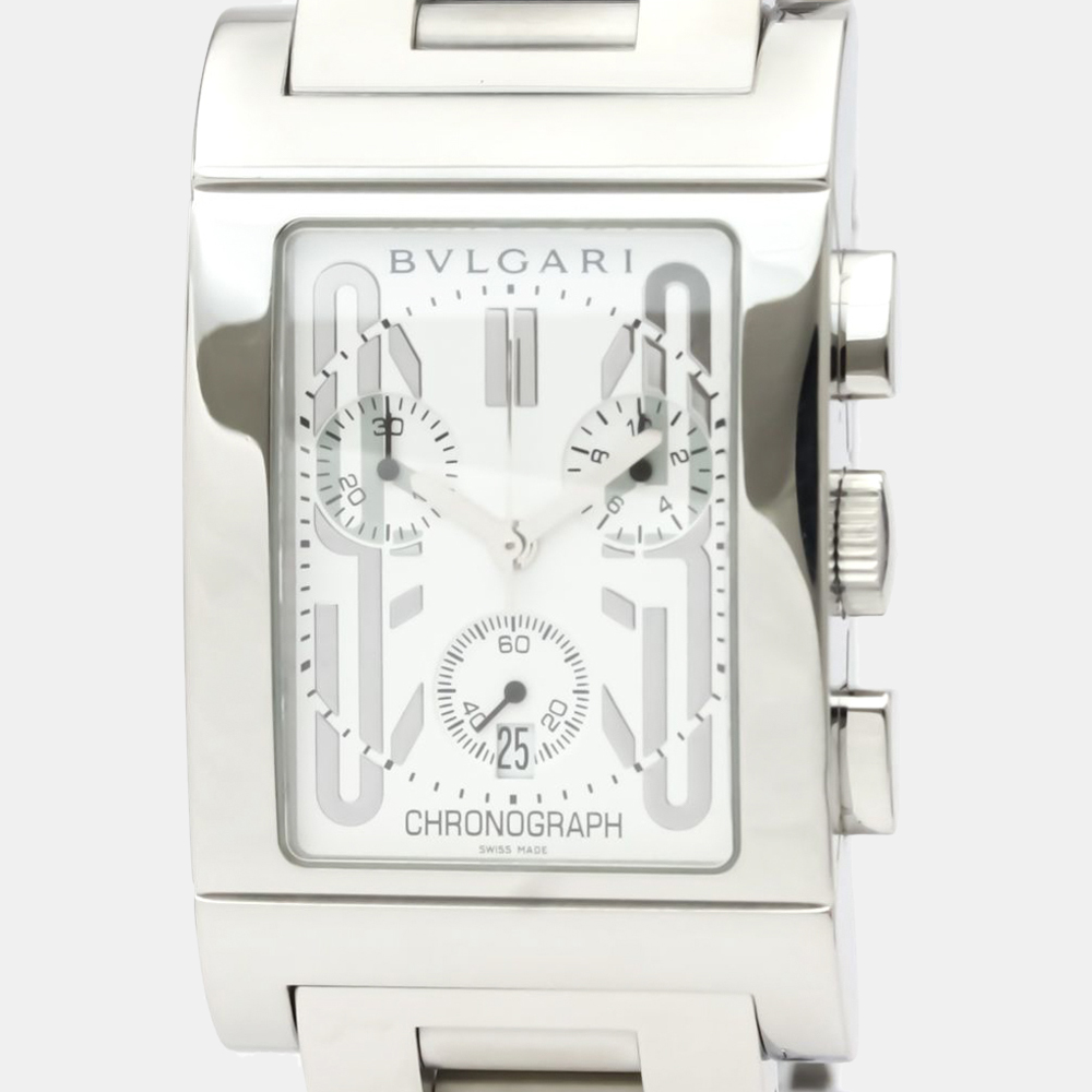 

Bvlgari White Stainless Steel Rettangolo RTC49S Quartz Men's Wristwatch 49 MM