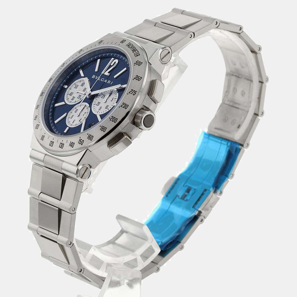 

Bvlgari Blue Stainless Steel Diagono Velocissimo DG41C3SS Men's Wristwatch 41 MM