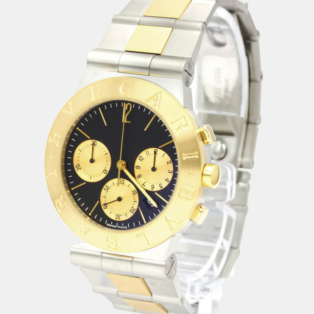 

Bvlgari Black 18K Yellow Gold And Stainless Steel Diagono Chronograph CH35SG Men's Wristwatch 35 mm