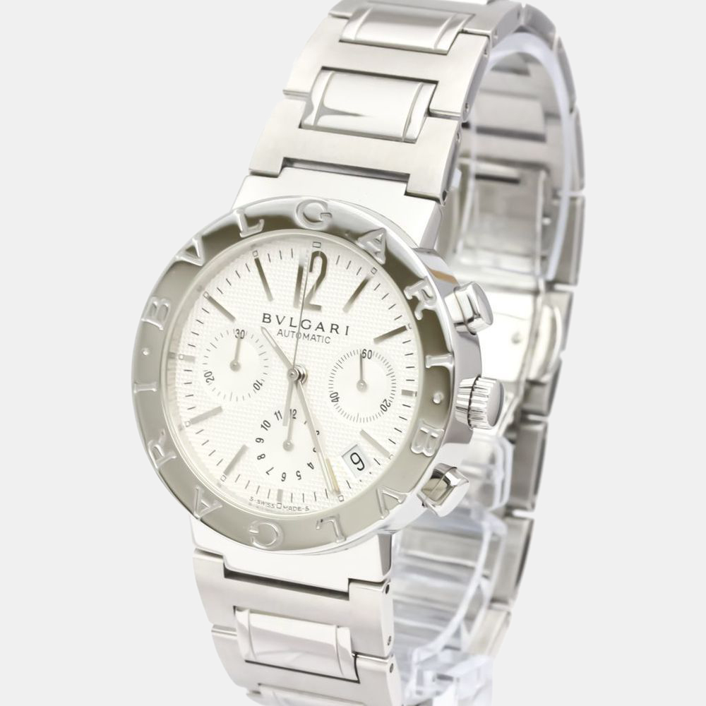 

Bvlgari Silver Stainless Steel Bvlgari Bvlgari Chronograph Automatic BB38SSCH Men's Wristwatch 38 mm