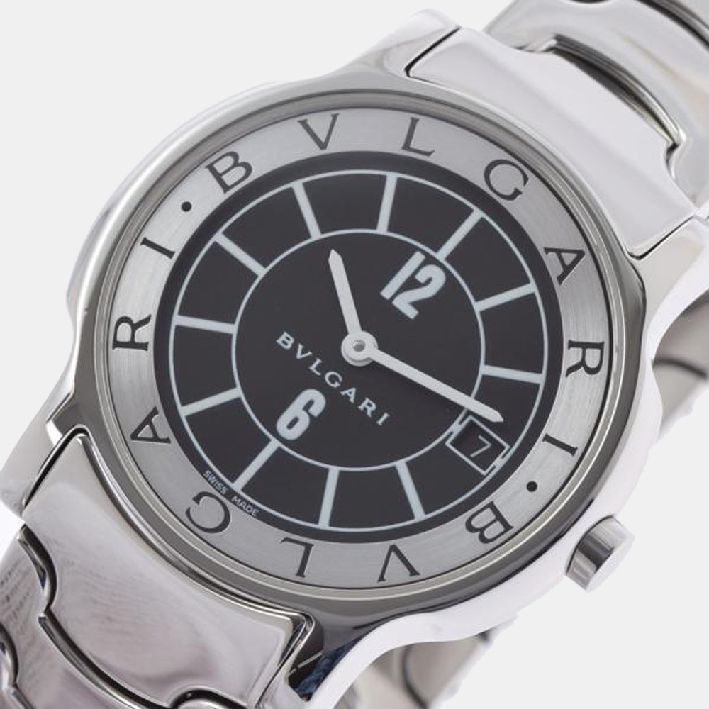 

Bvlgari Black Stainless Steel Solotempo ST35S Quartz Men's Wristwatch 35 mm