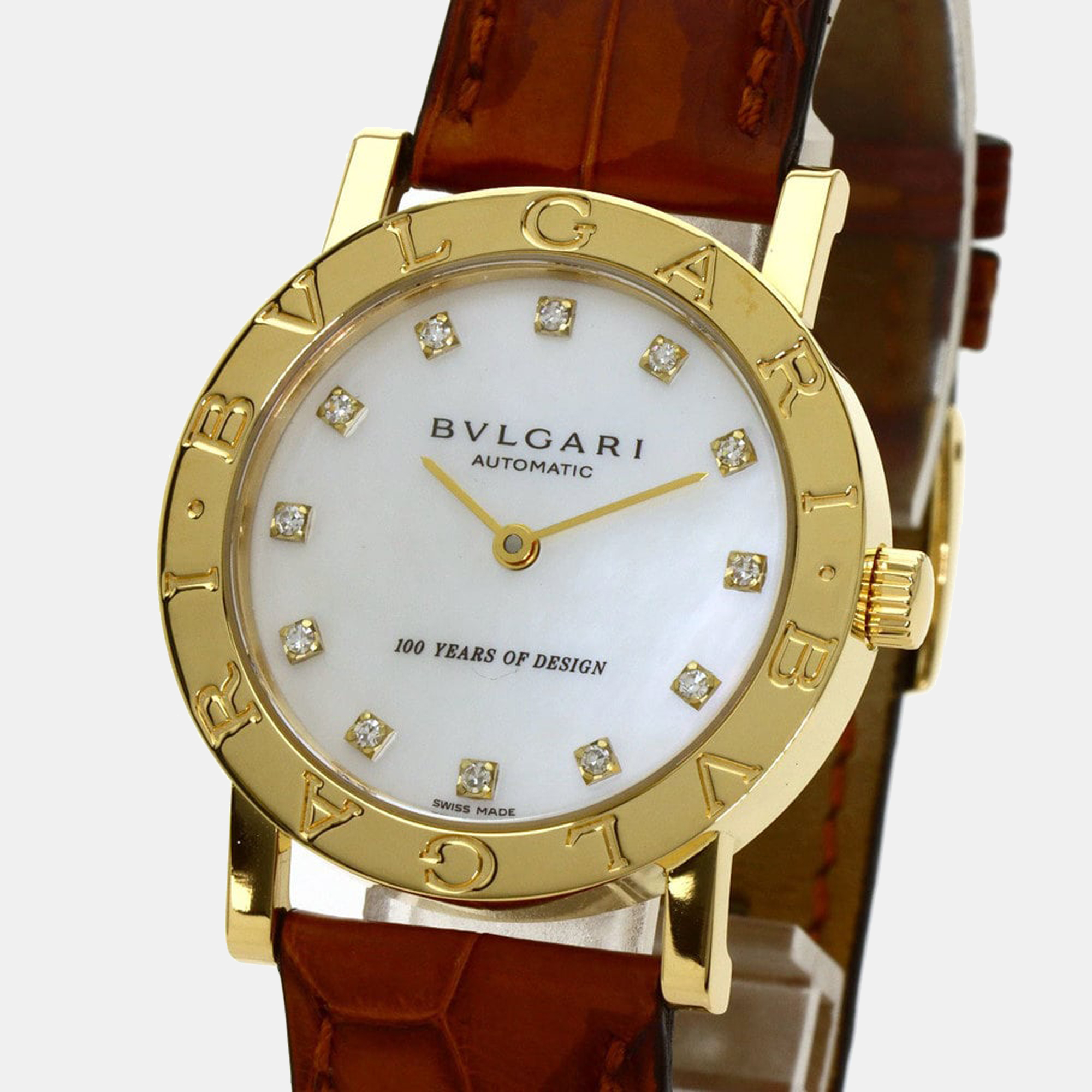 

Bvlgari MOP Diamonds 18K Yellow Gold Diagono BB33GL Men's Wristwatch 33 mm, White