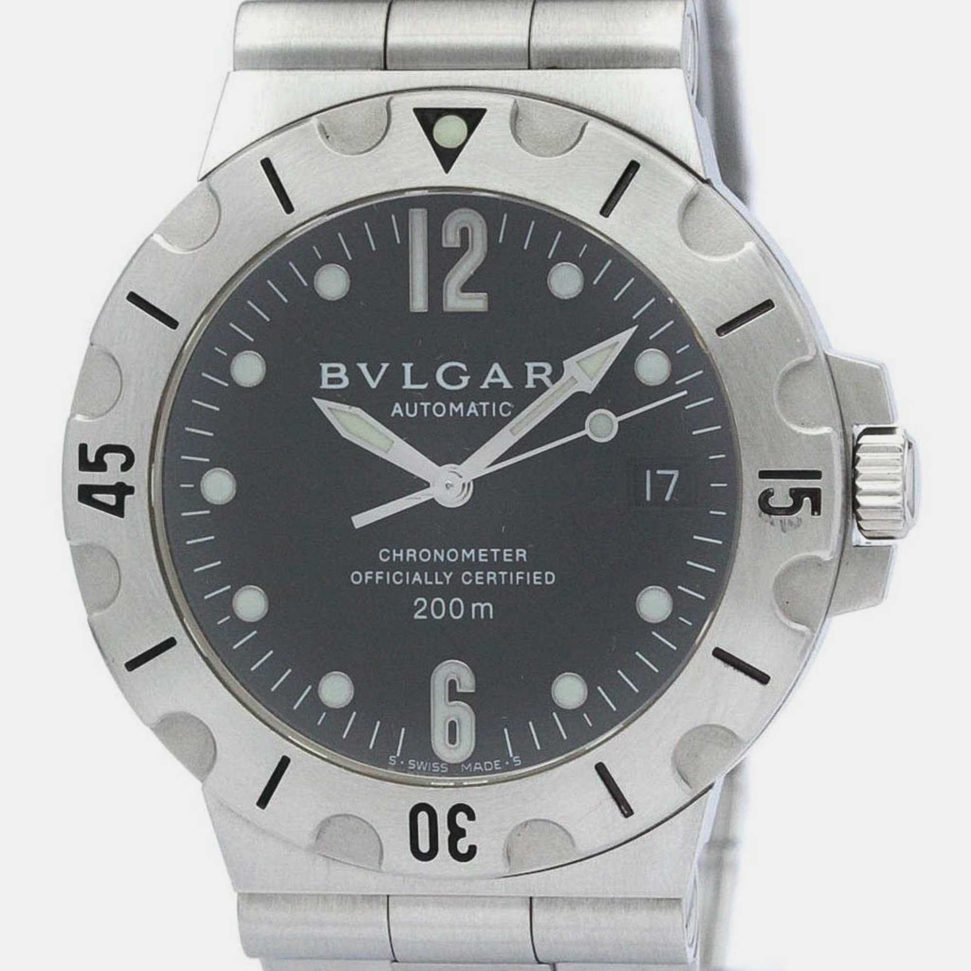 Pre-owned Bvlgari Black Stainless Steel Diagono Sd38s Automatic Men's Wristwatch 38 Mm