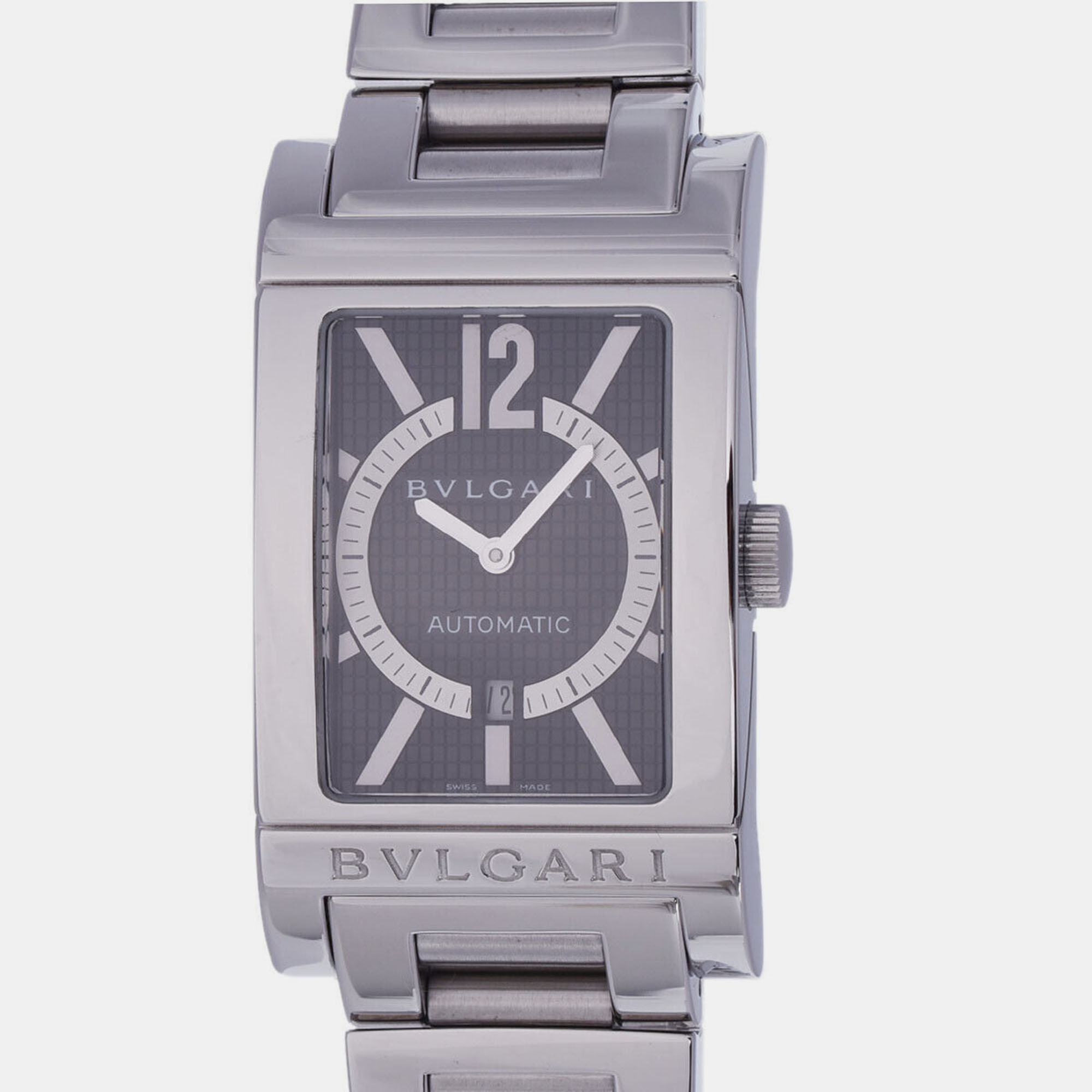 Pre-owned Bvlgari Black Stainless Steel Rettangolo Rt45s Quartz Men's Wristwatch 26 Mm