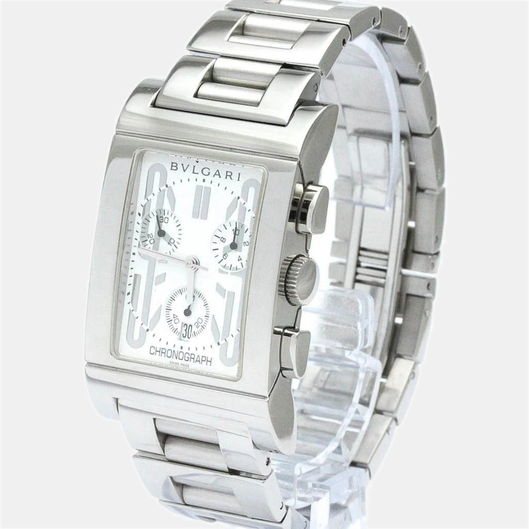 

Bvlgari White Stainless Steel Rettangolo RTC49S Quartz Men's Wristwatch 49 mm