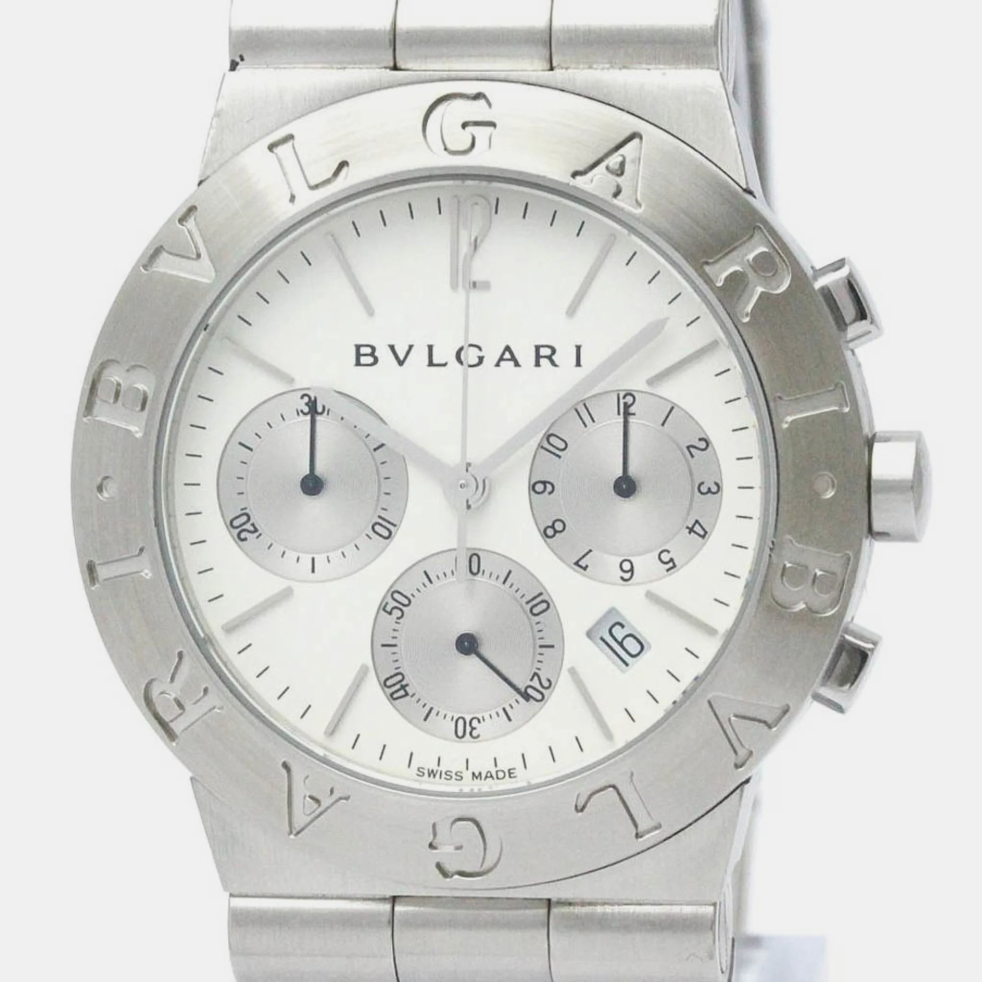 Pre-owned Bvlgari White Stainless Steel Diagono Ch35s Quartz Men's Wristwatch 35 Mm